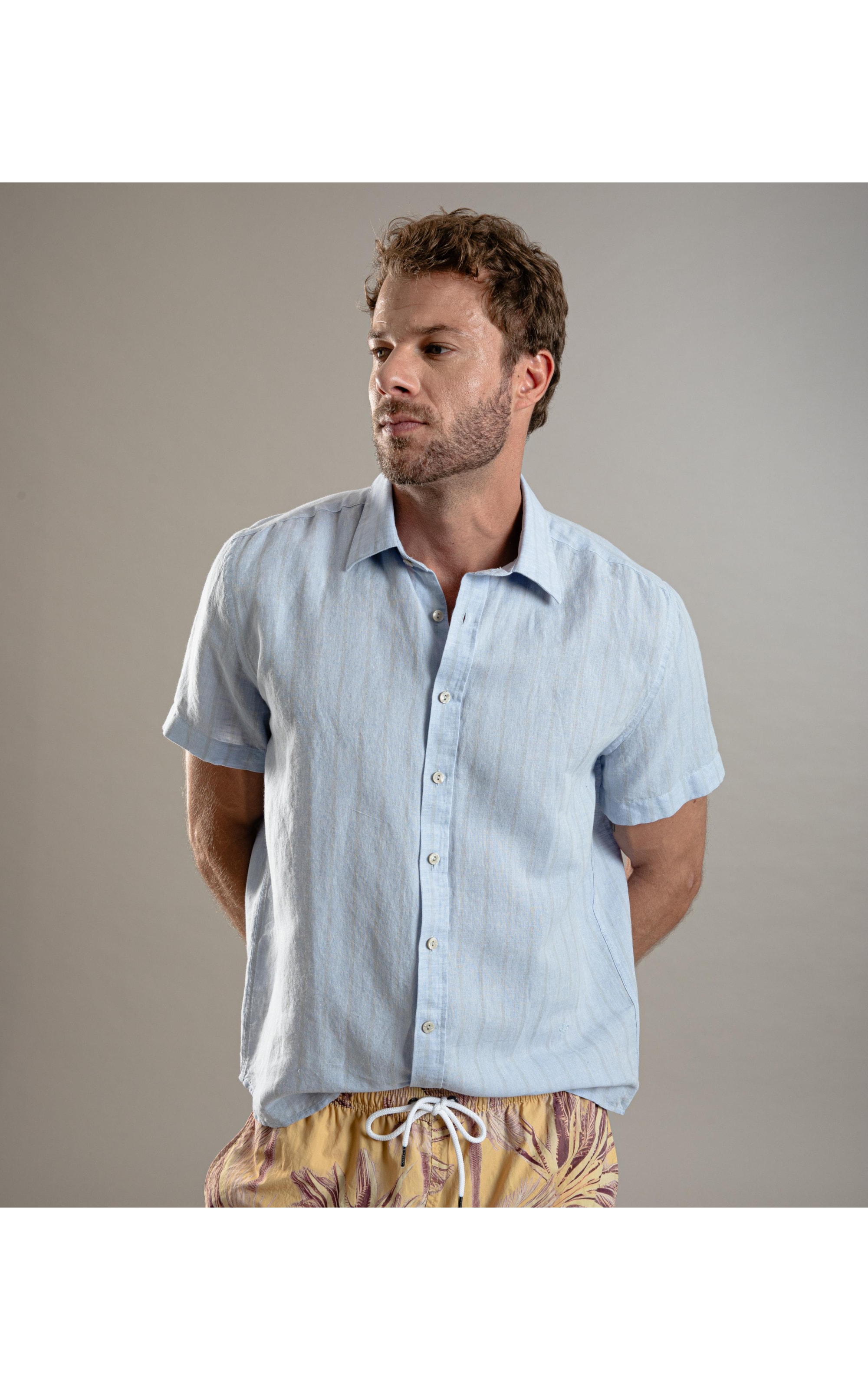 Camisa Linho  Ft Clark Mc Masculino Azul Bic