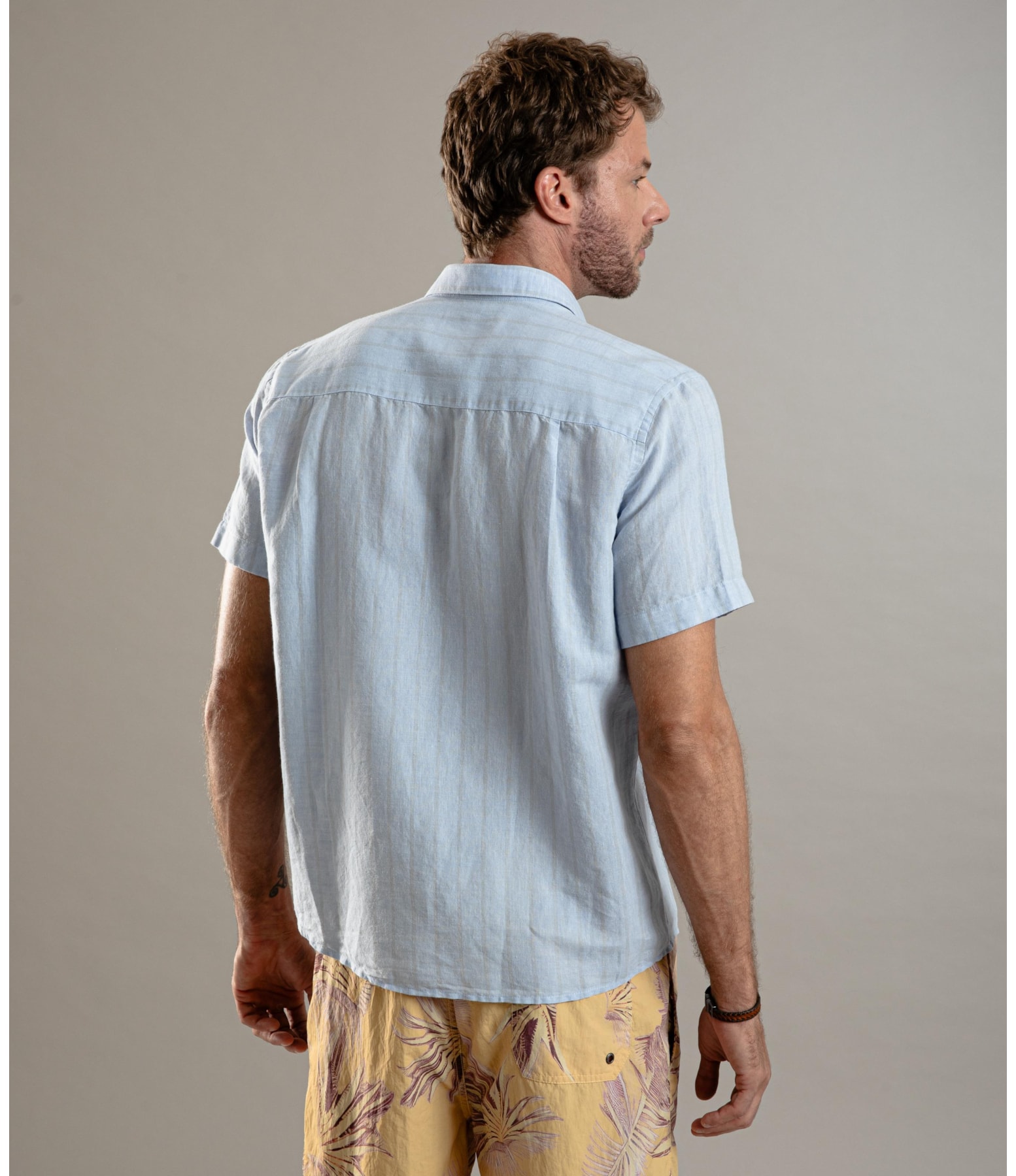 Camisa Linho  Ft Clark Mc Masculino Azul Bic