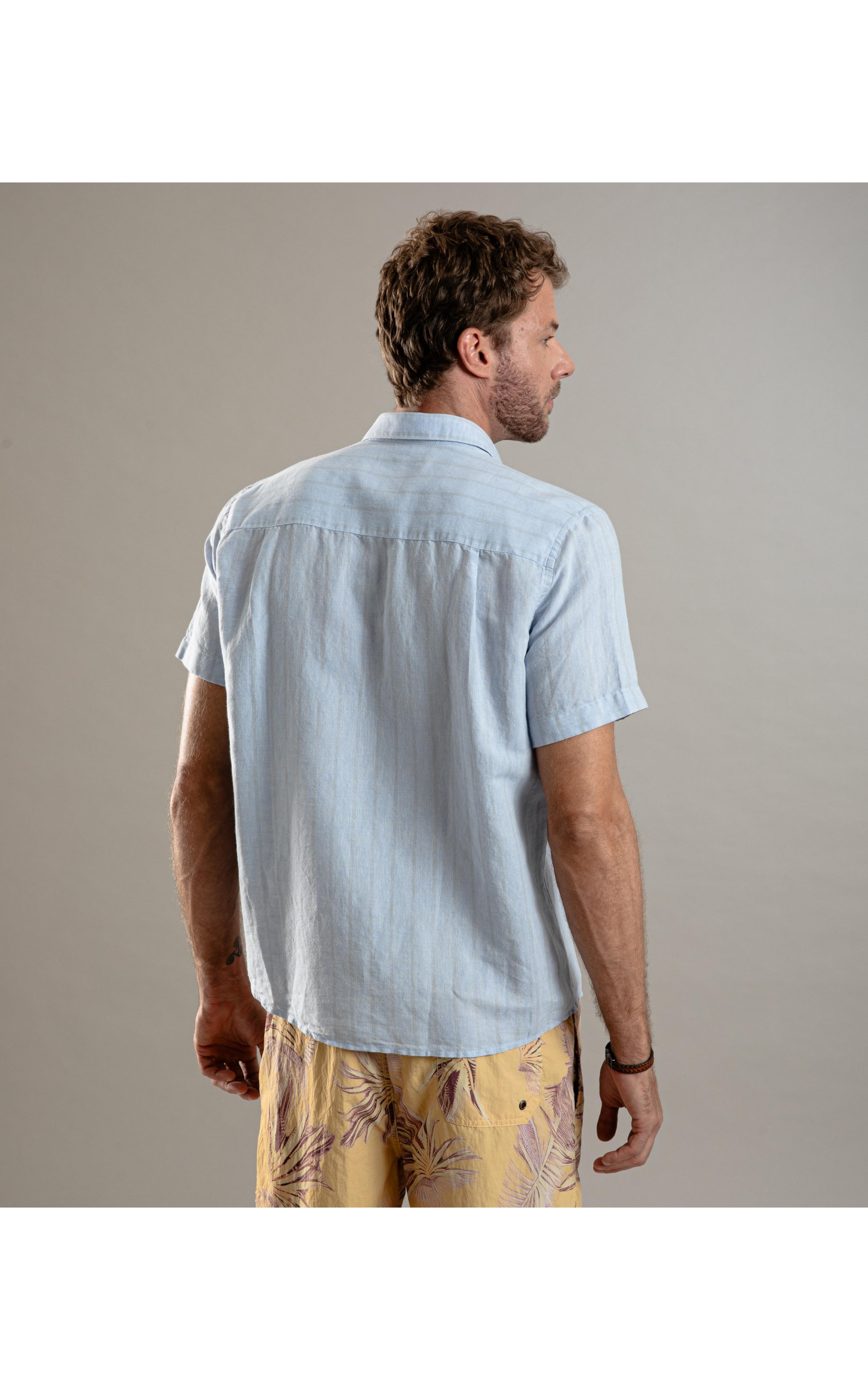 Camisa Linho  Ft Clark Mc Masculino Azul Bic