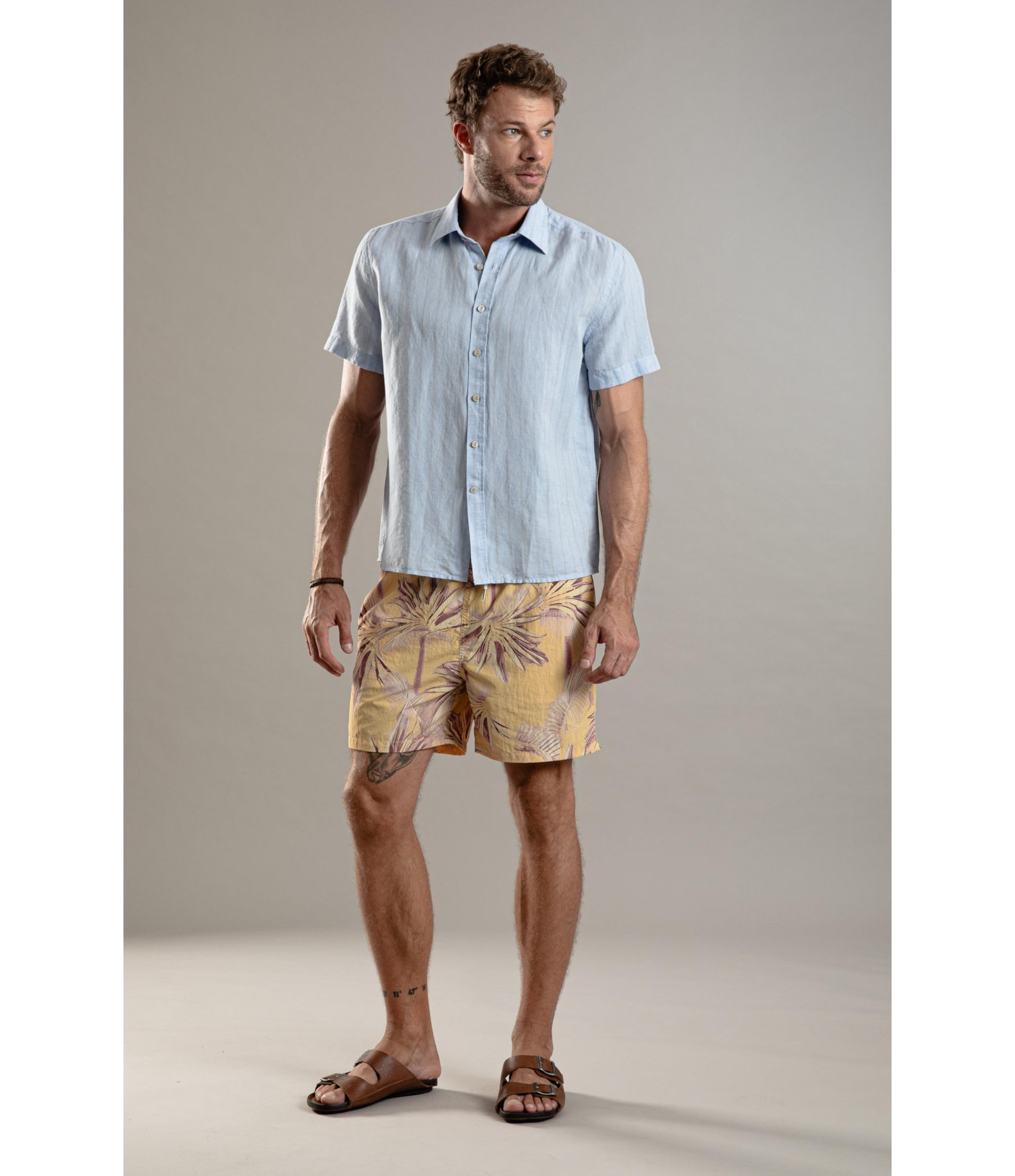 Camisa Linho  Ft Clark Mc Masculino Azul Bic