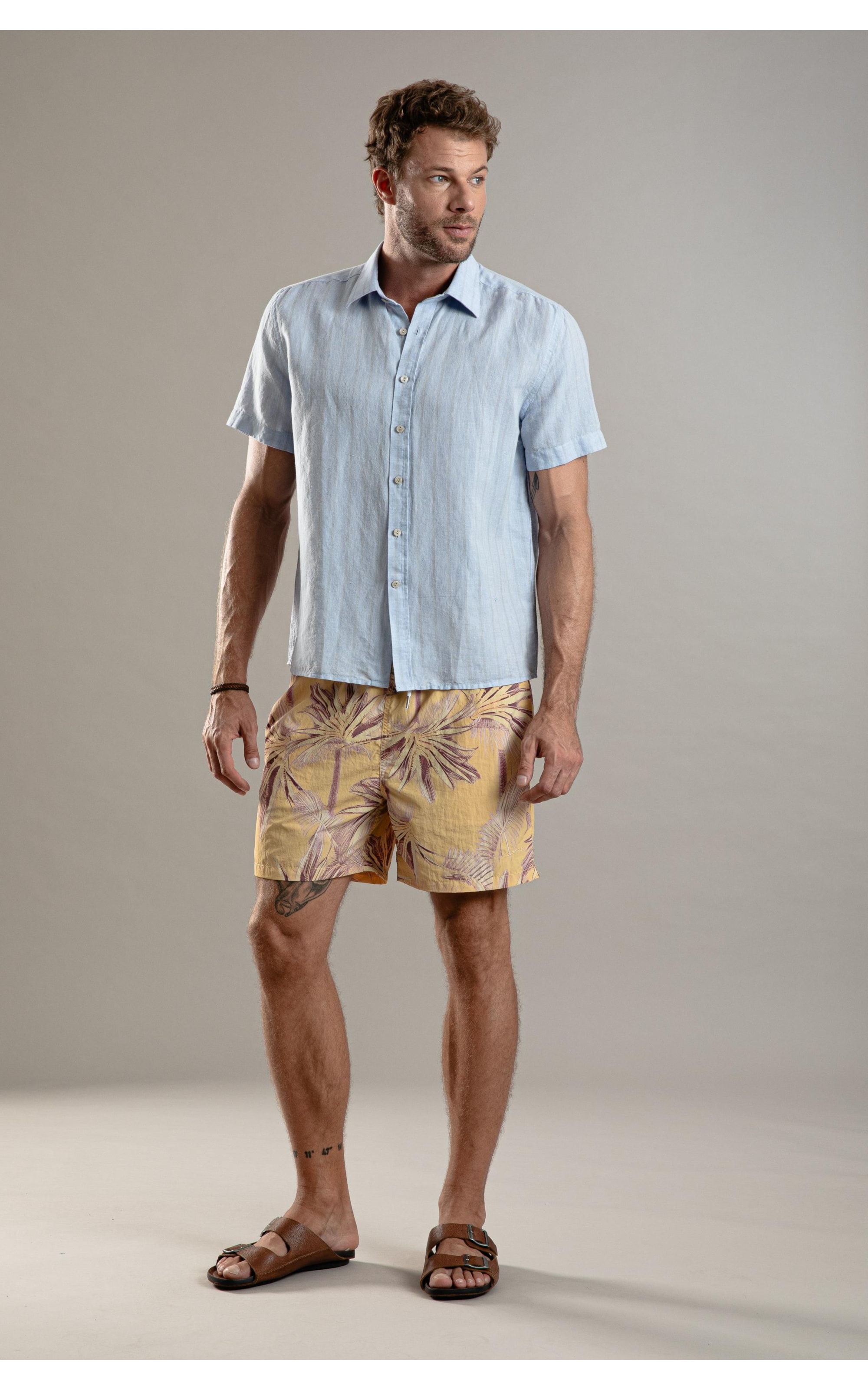 Camisa Linho  Ft Clark Mc Masculino Azul Bic