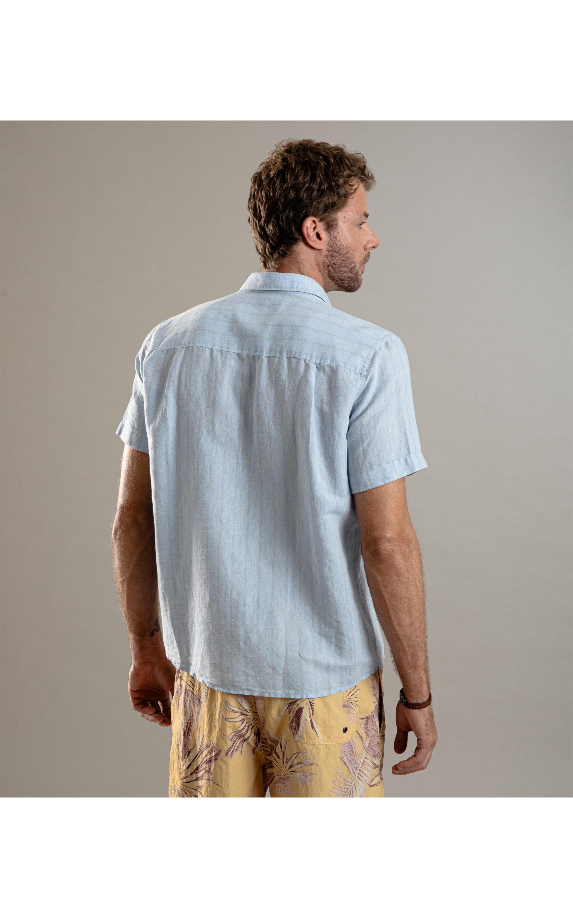 Camisa Linho  Ft Clark Mc Masculino Azul Bic