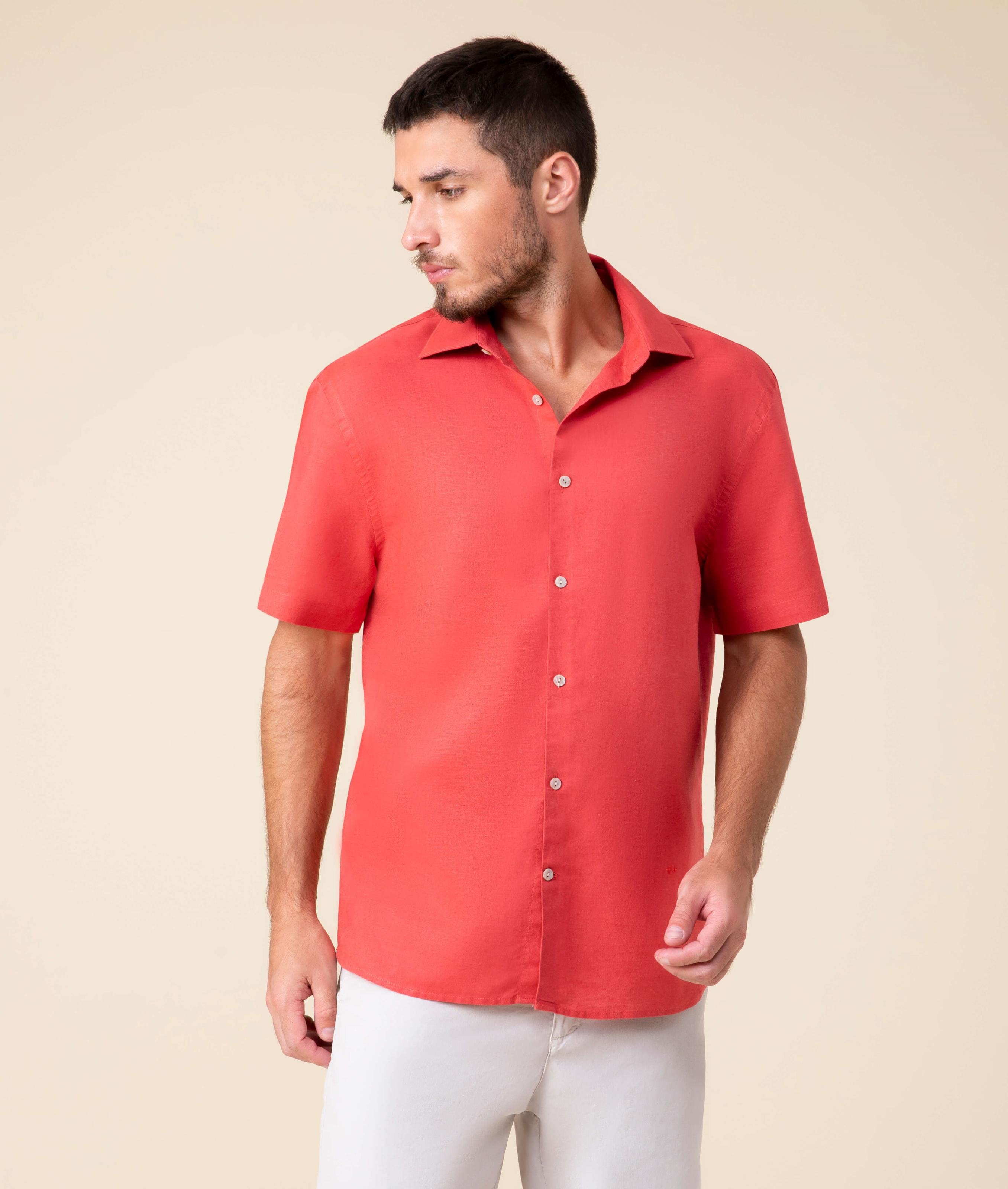 Camisa Linho Garment Dye Cereja