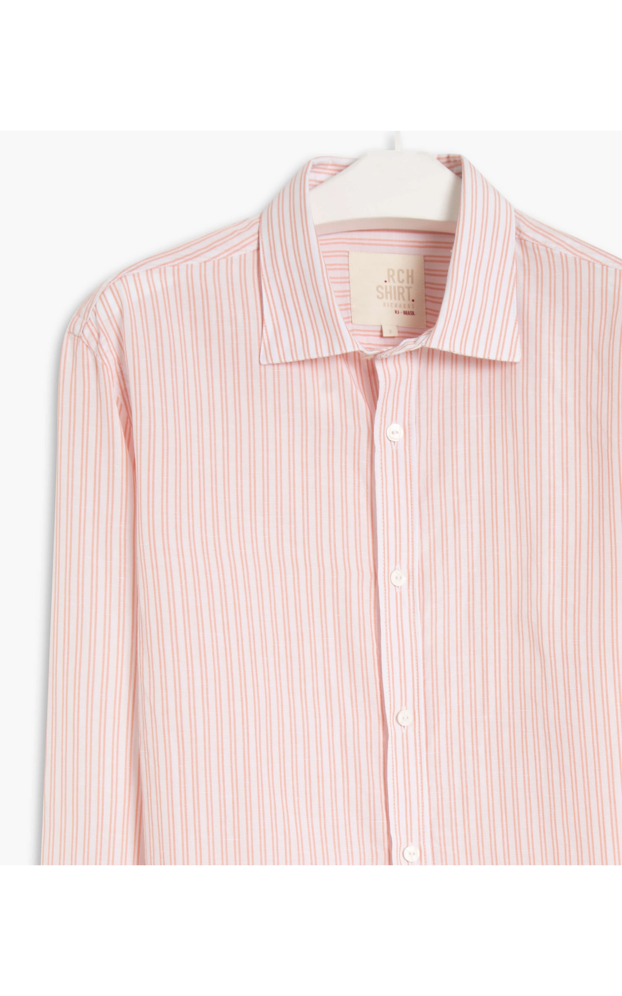 Camisa Linho  Gaspar Listrada Ml Laranja