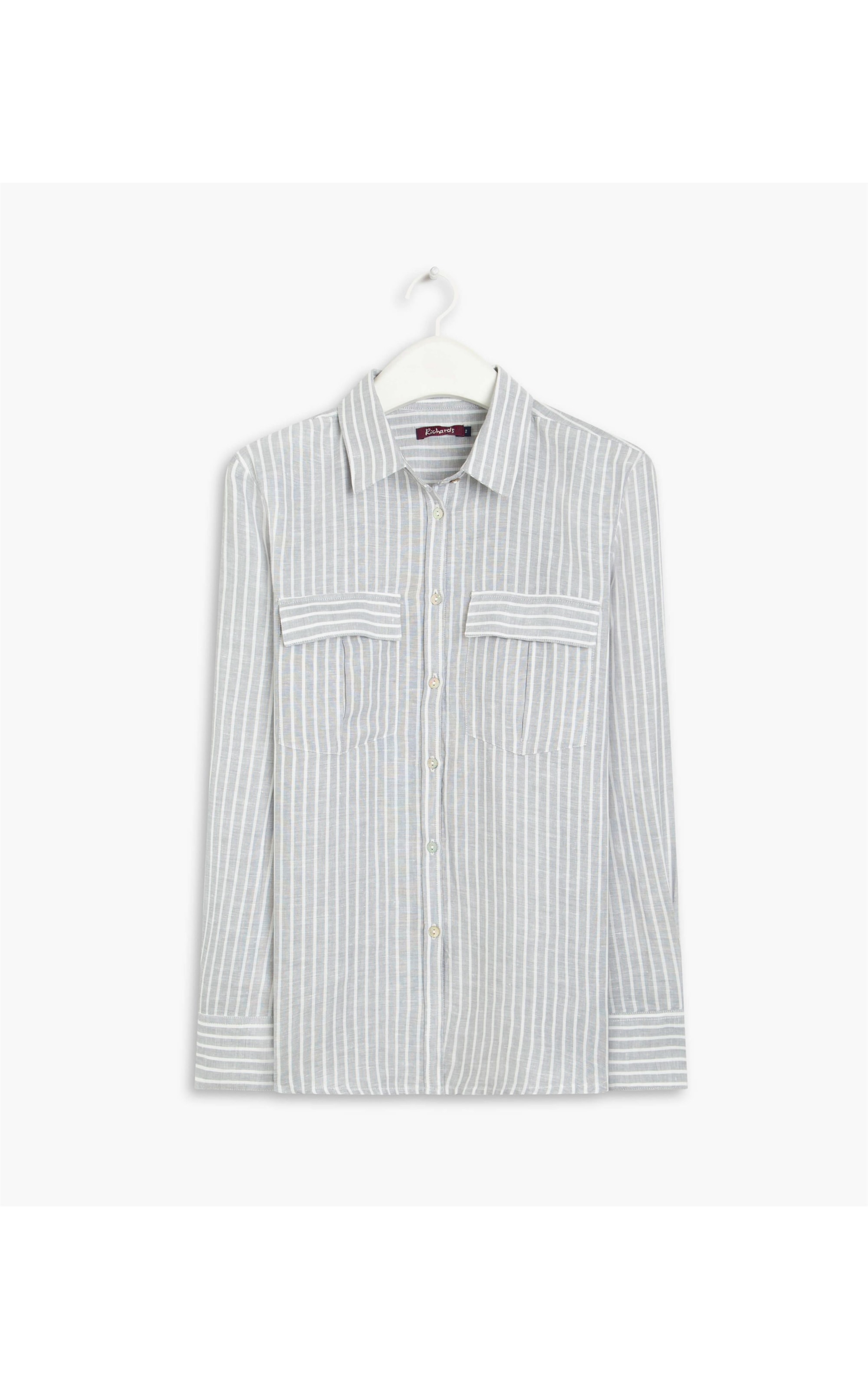 Camisa Linho  Genebra Stripe  Ft Feminino Cinza Claro
