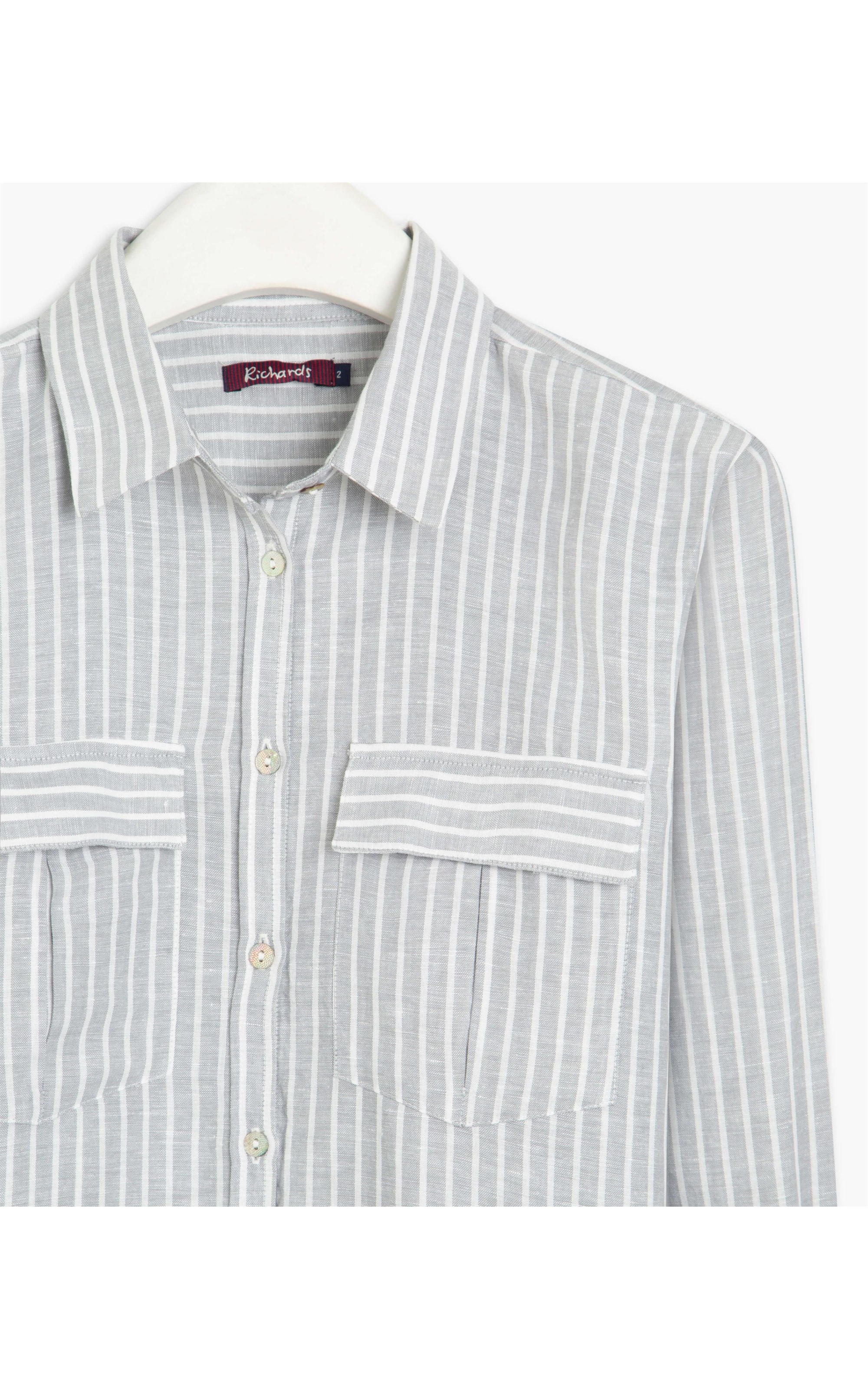 Camisa Linho  Genebra Stripe  Ft Feminino Cinza Claro