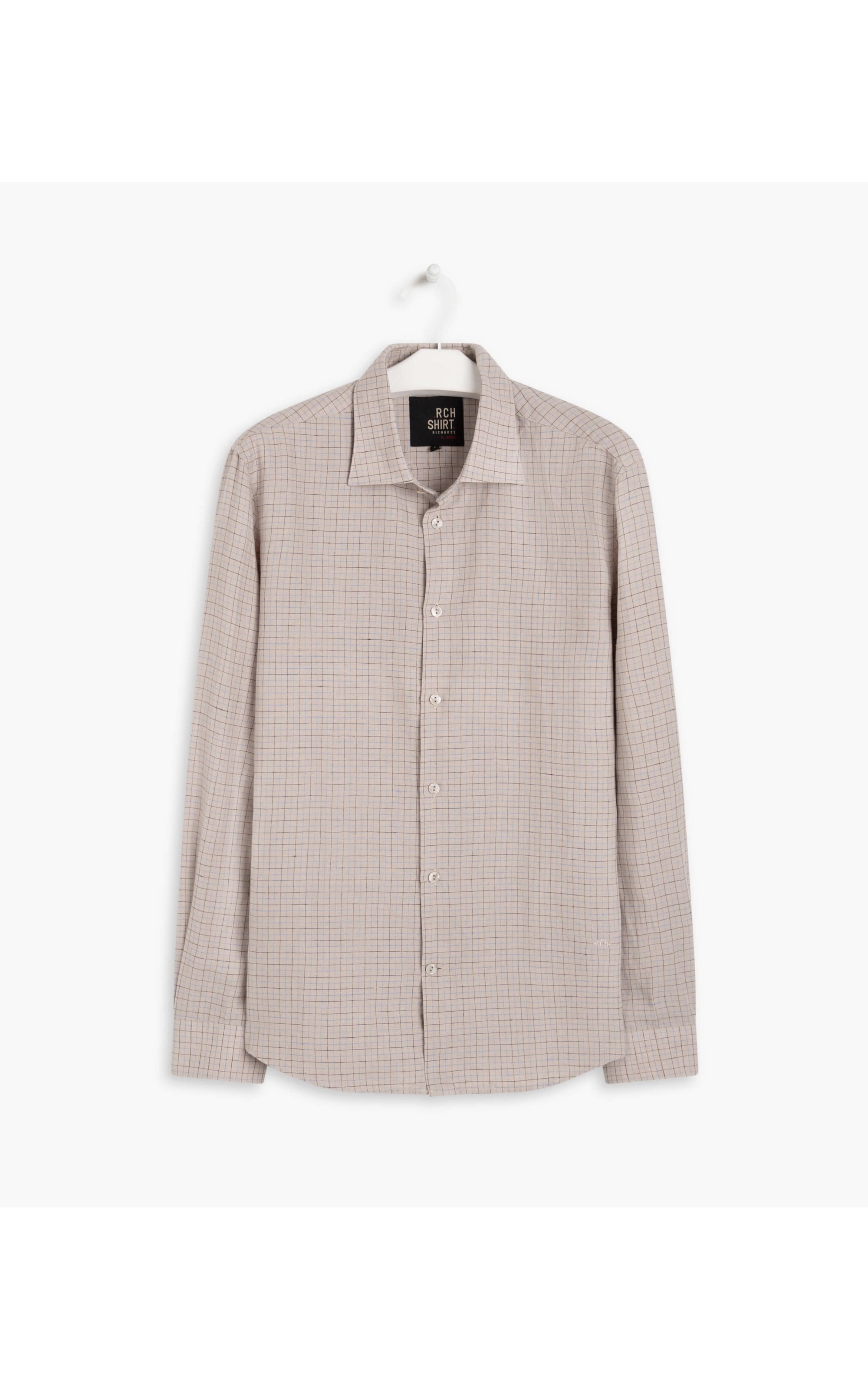 Camisa Linho  Gramado Xadrez Ml Cinza Medio