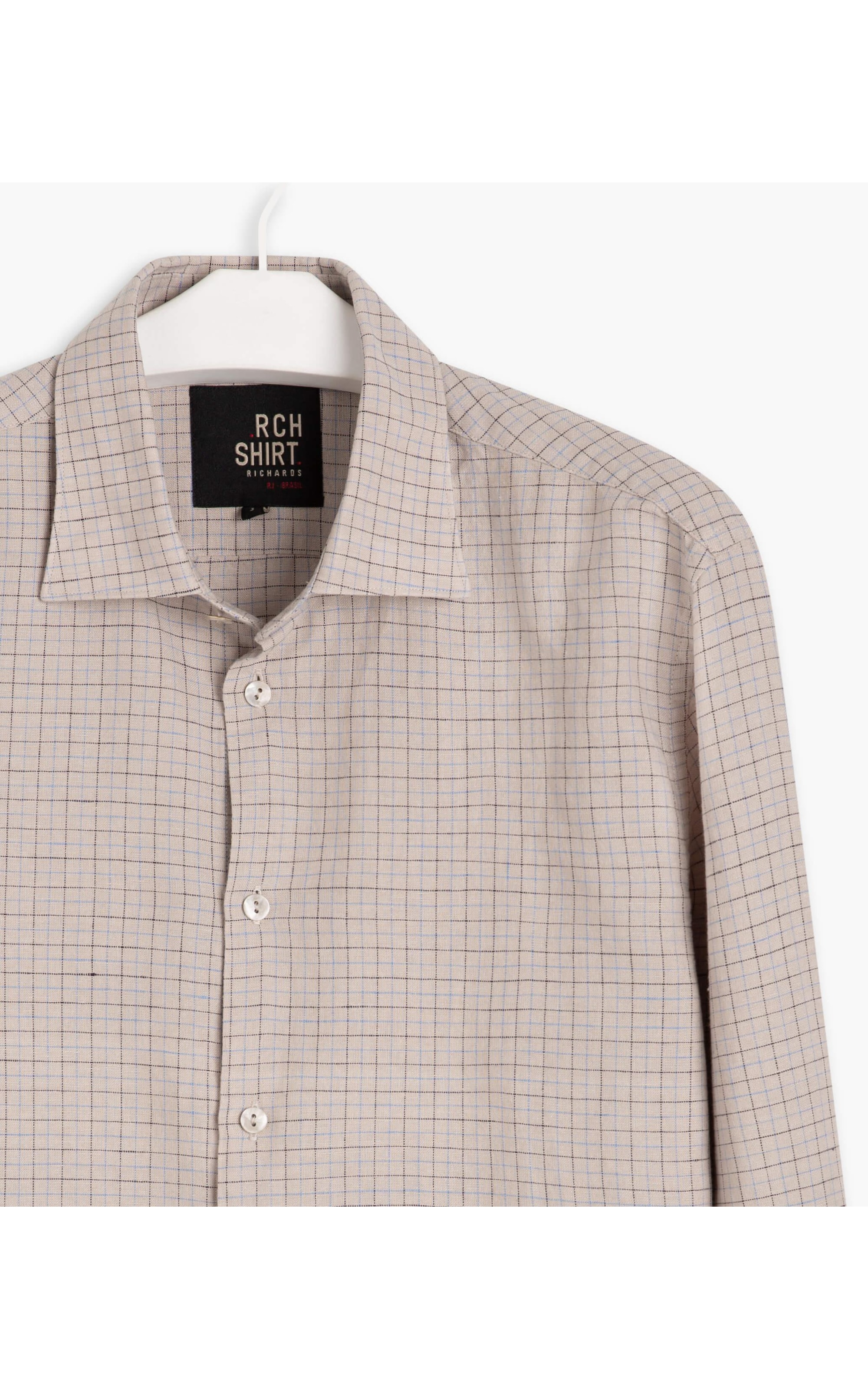 Camisa Linho  Gramado Xadrez Ml Cinza Medio