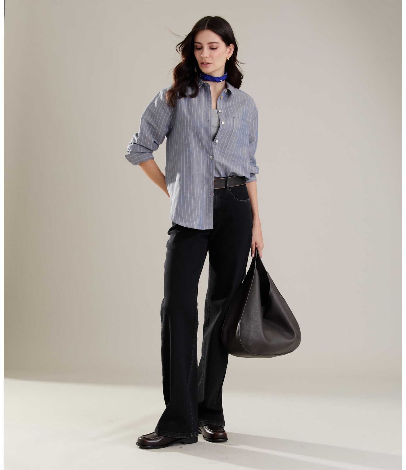 Camisa Linho  Jade  Striped Azul Pervante