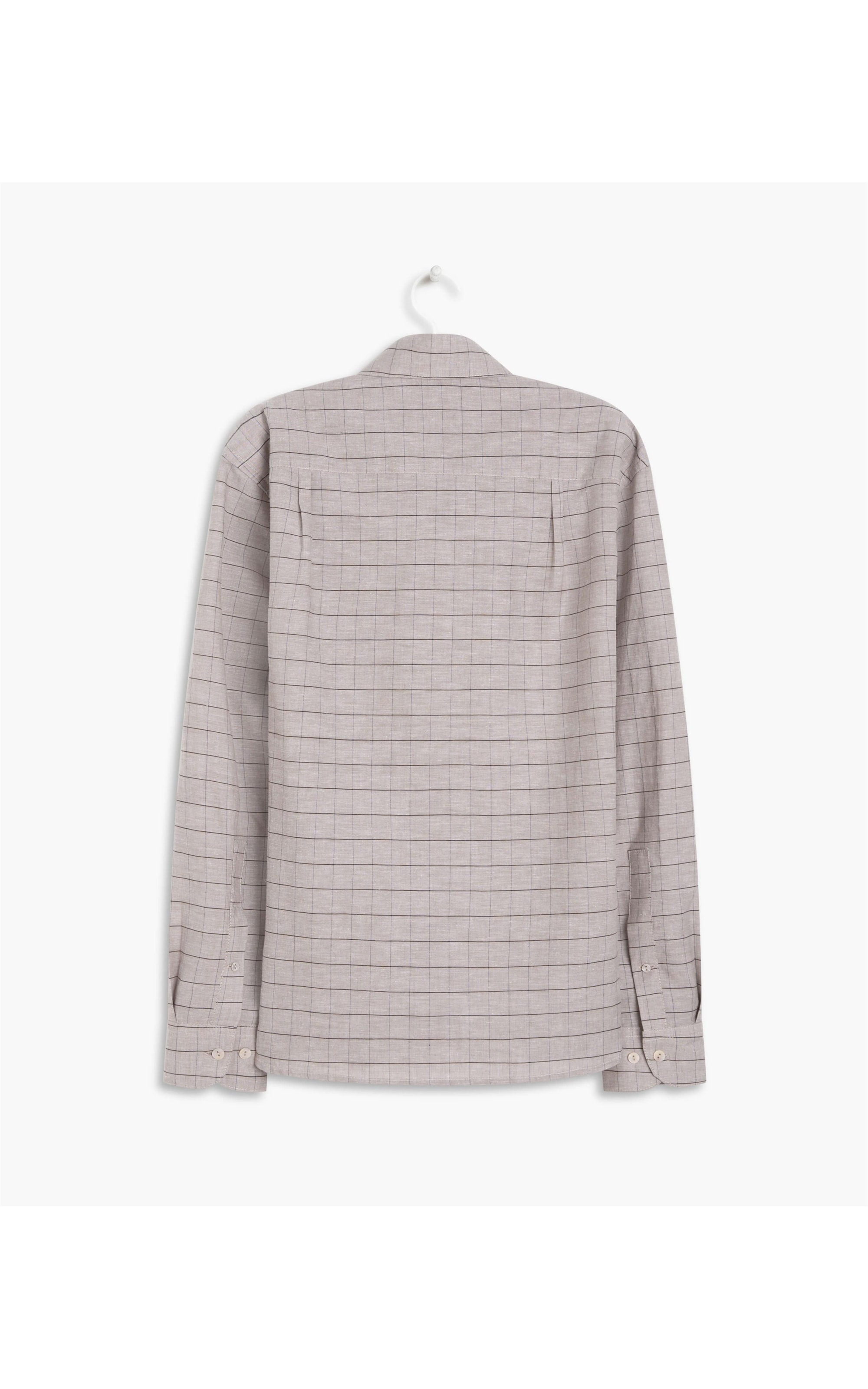Camisa Linho  James Xadrez Ml Cinza Medio