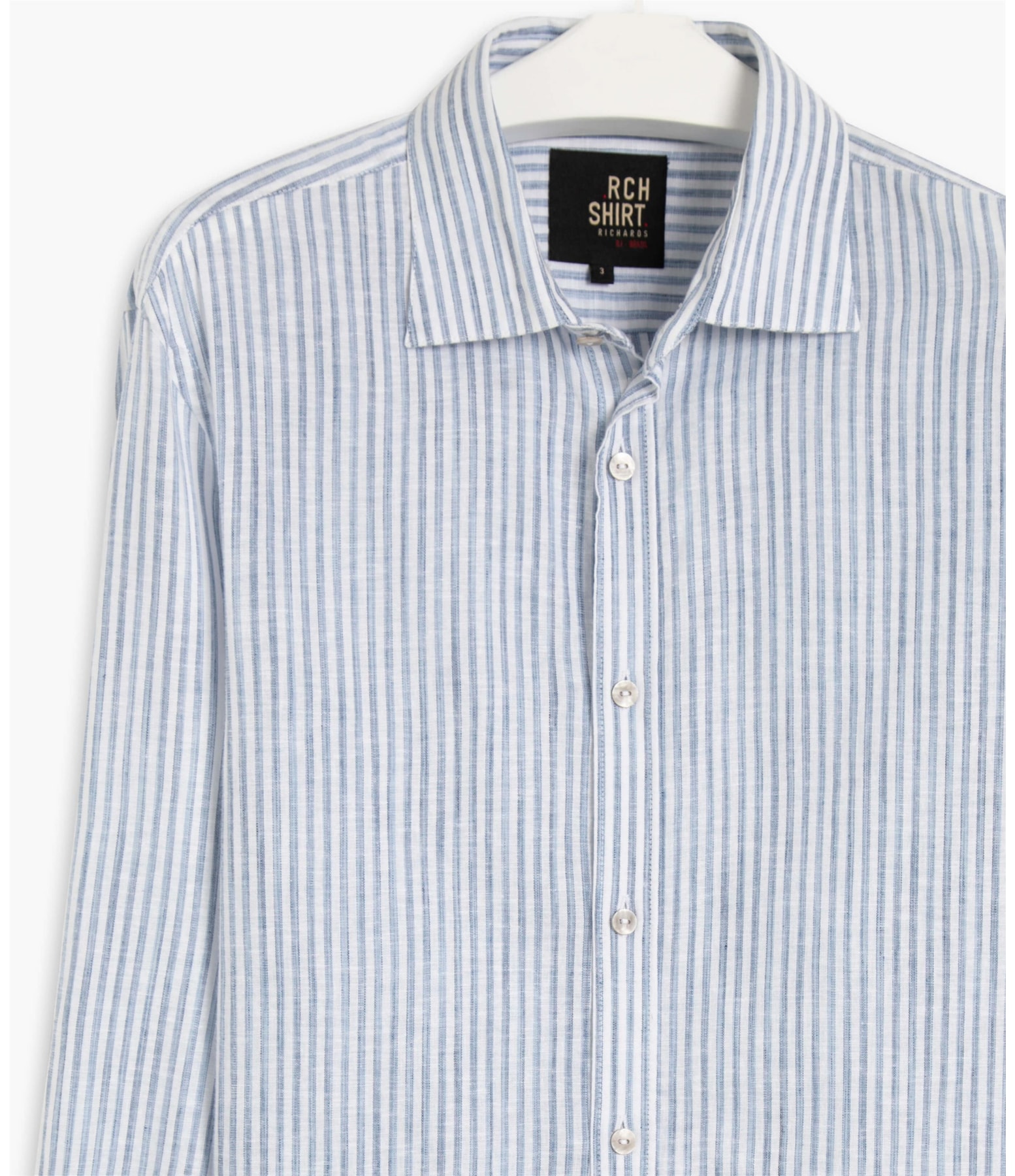 Camisa Linho  Jason Listrada Ml Azul Bic