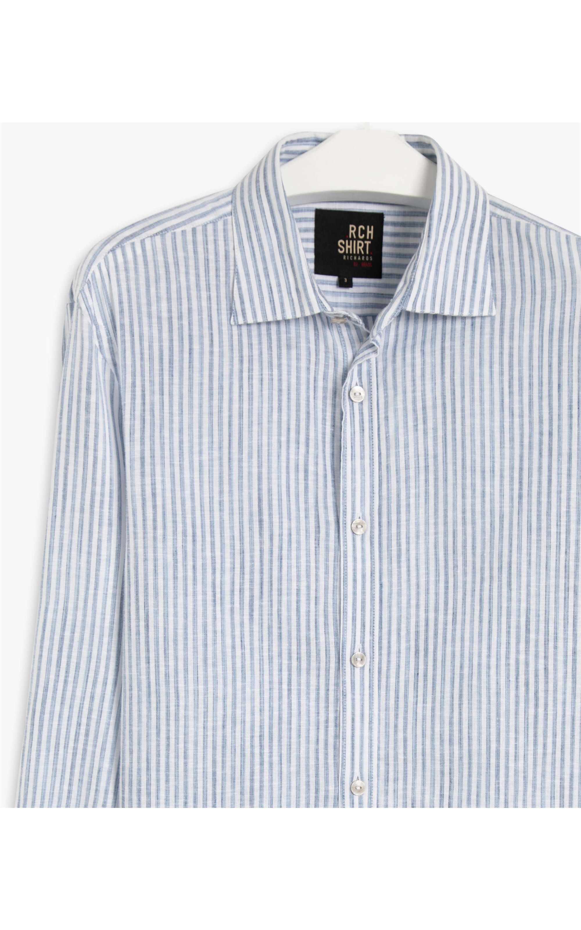 Camisa Linho  Jason Listrada Ml Azul Bic