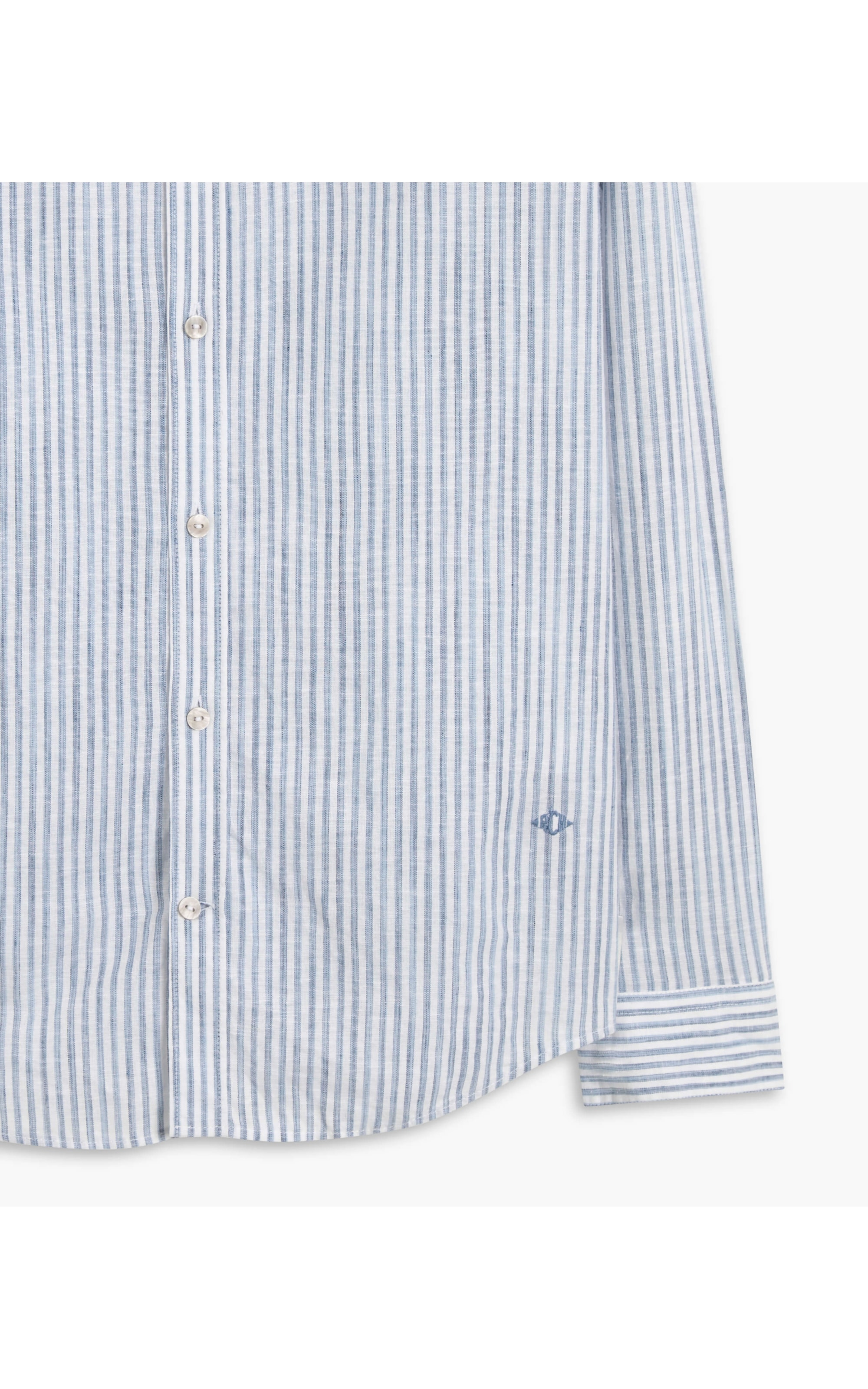 Camisa Linho  Jason Listrada Ml Azul Bic