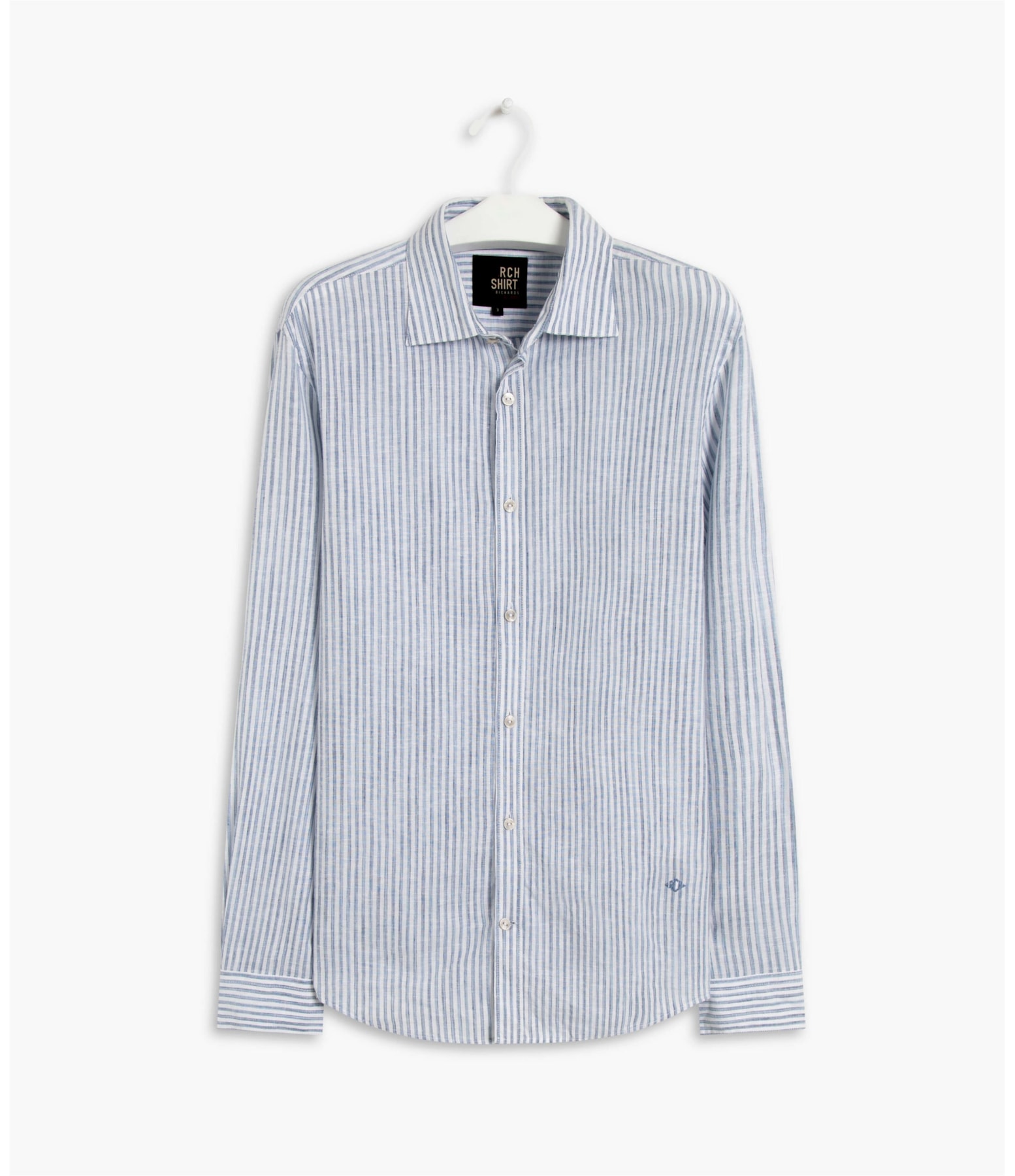 Camisa Linho  Jason Listrada Ml Azul Bic