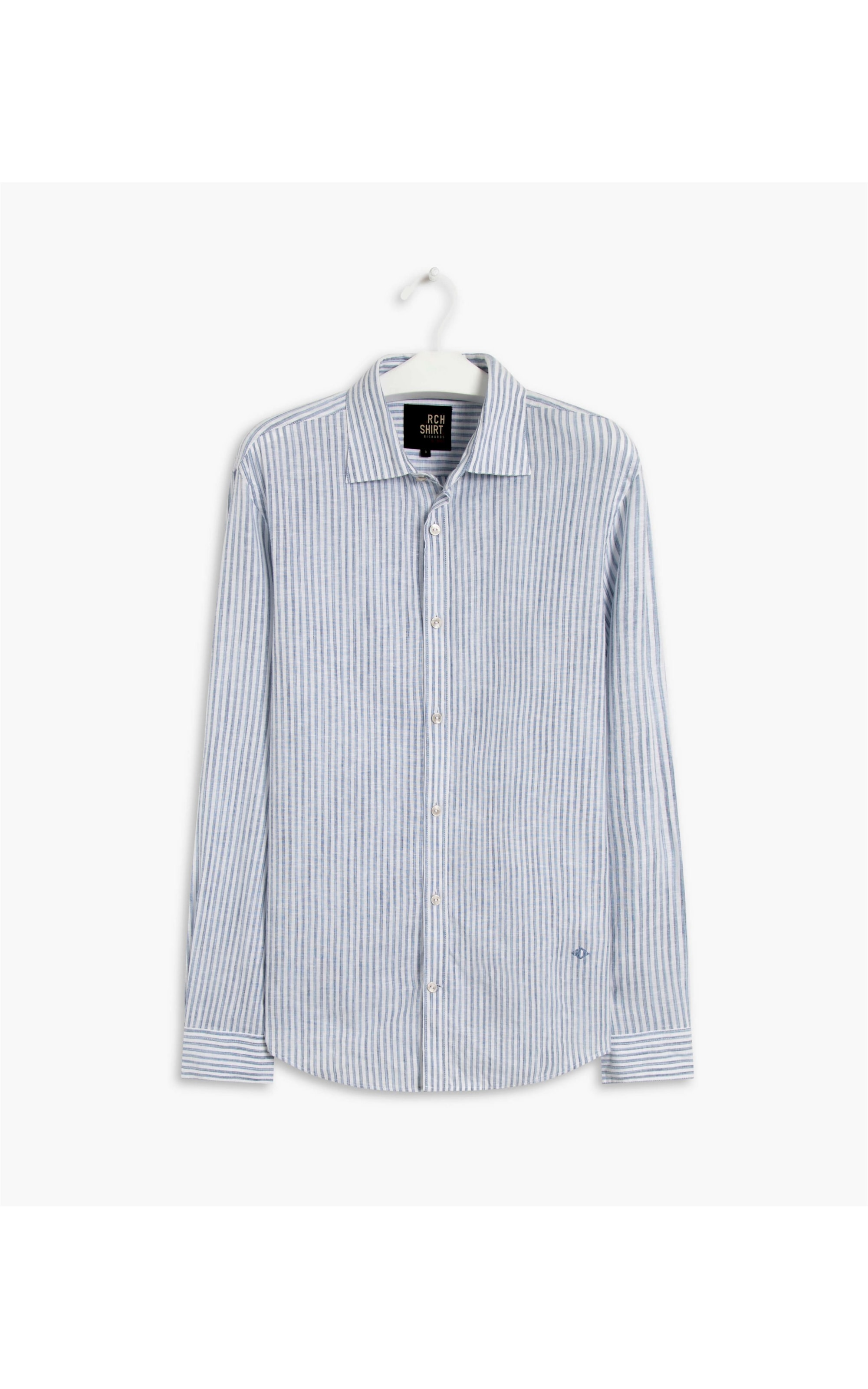 Camisa Linho  Jason Listrada Ml Azul Bic