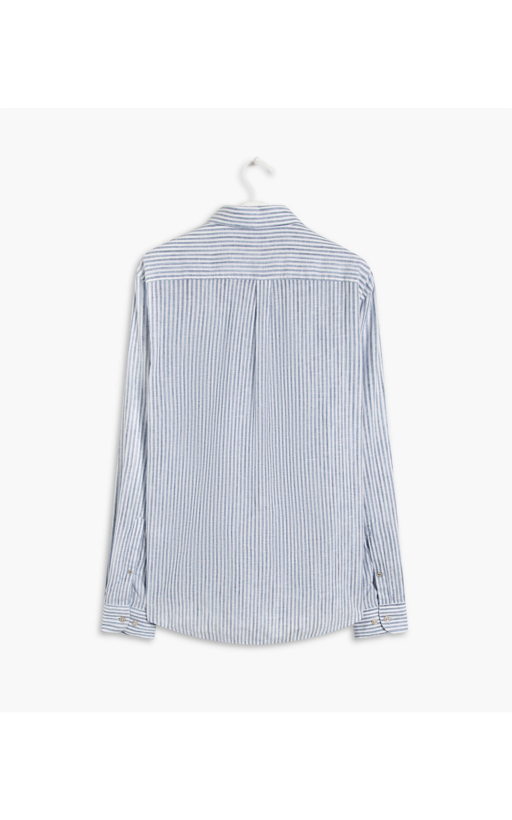 Camisa Linho  Jason Listrada Ml Azul Bic
