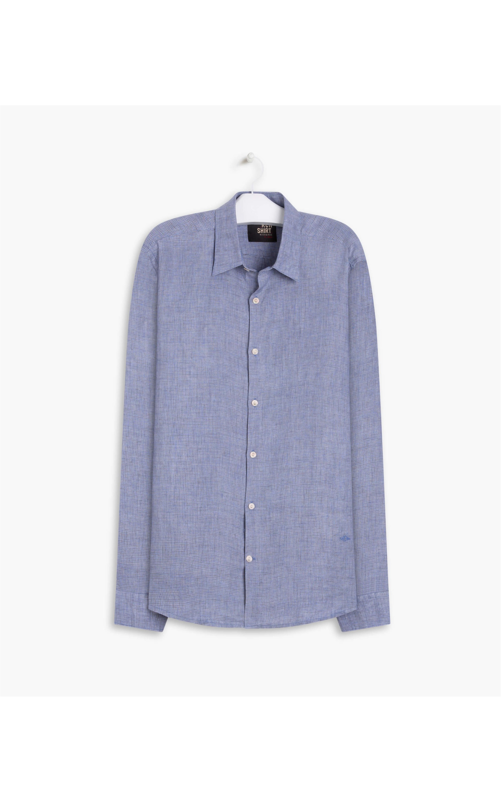 Camisa Linho  João Xadrez Ml Azul Bic