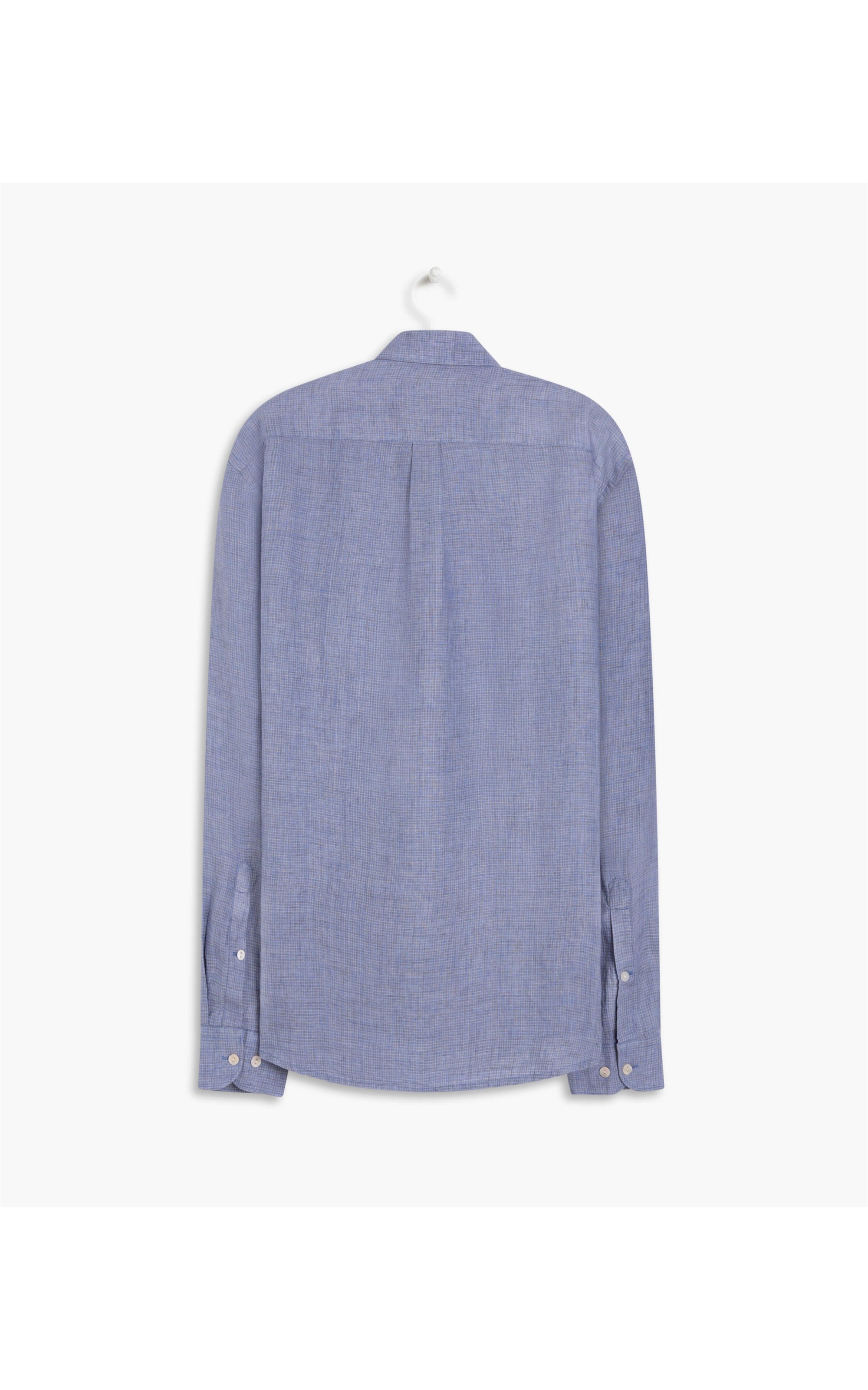 Camisa Linho  João Xadrez Ml Azul Bic