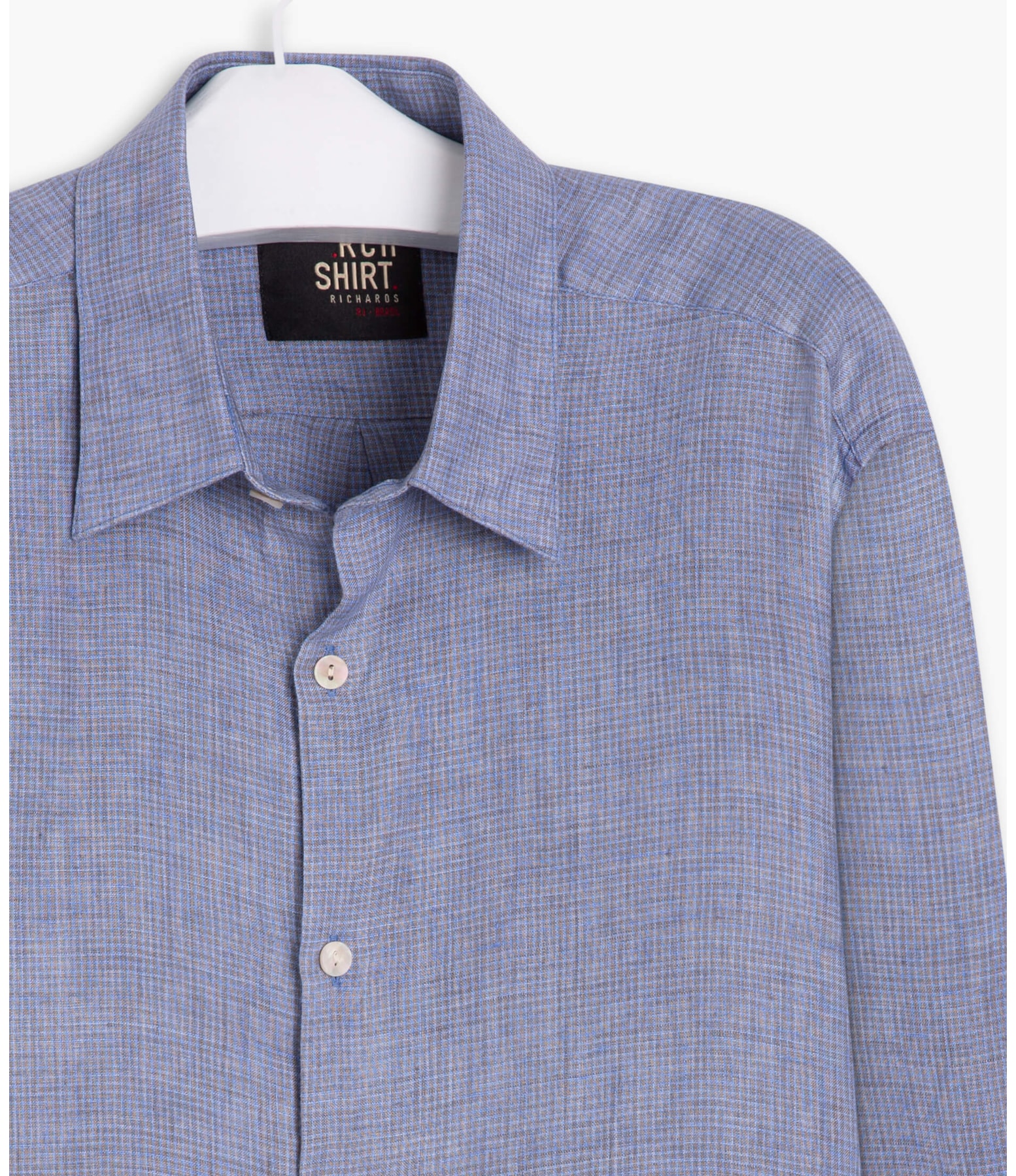 Camisa Linho  João Xadrez Ml Azul Bic