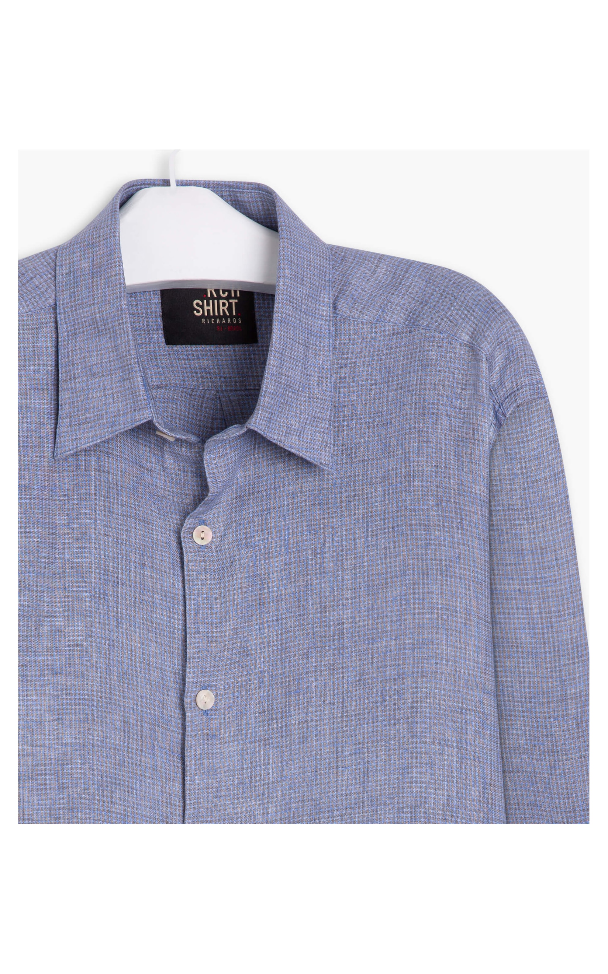 Camisa Linho  João Xadrez Ml Azul Bic