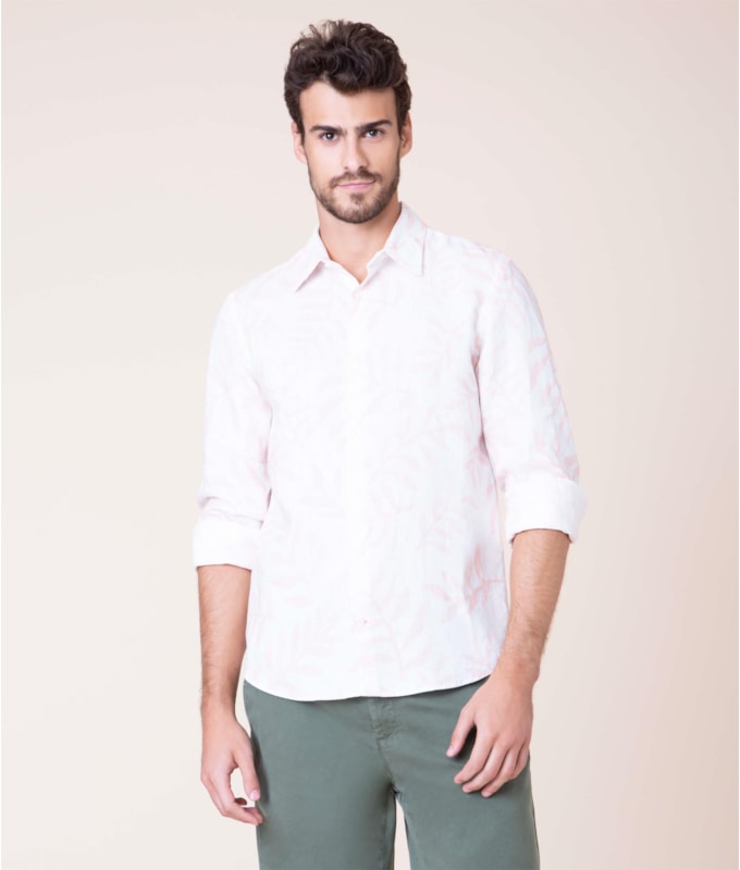 Camisa Linho  Kairo Estampada Ml Laranja