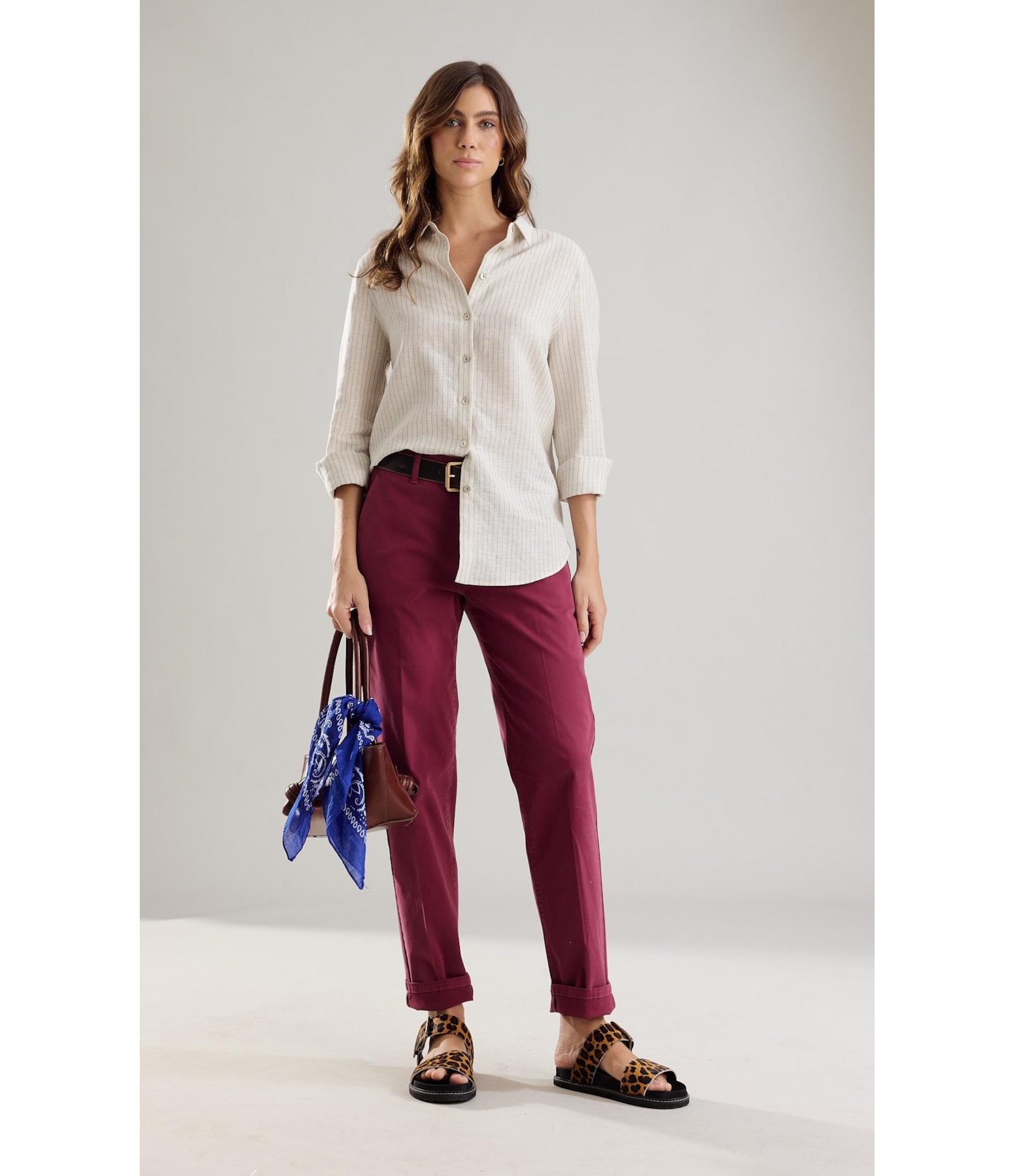 Camisa Linho  Leona  Striped Azul Bic