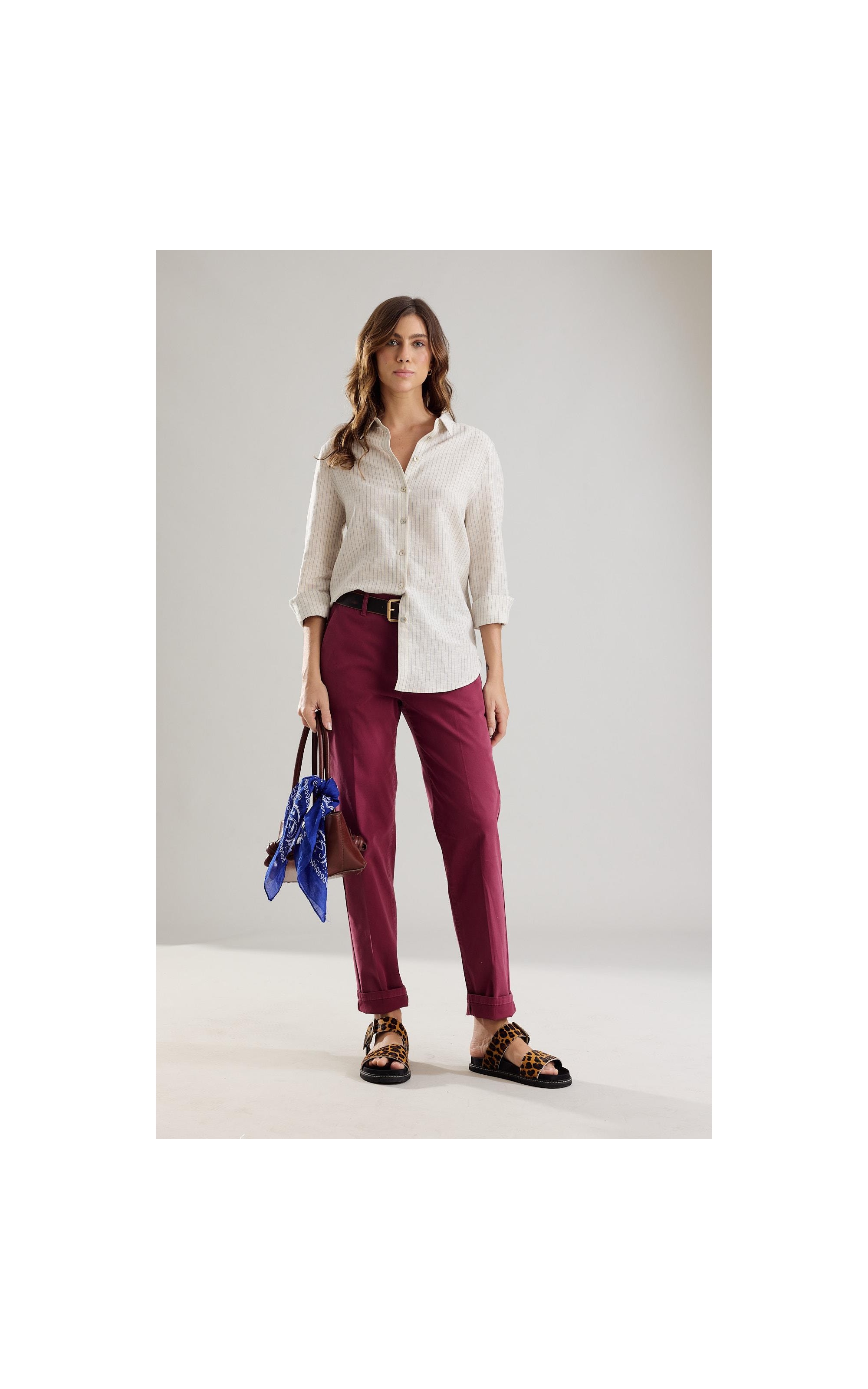 Camisa Linho  Leona  Striped Azul Bic