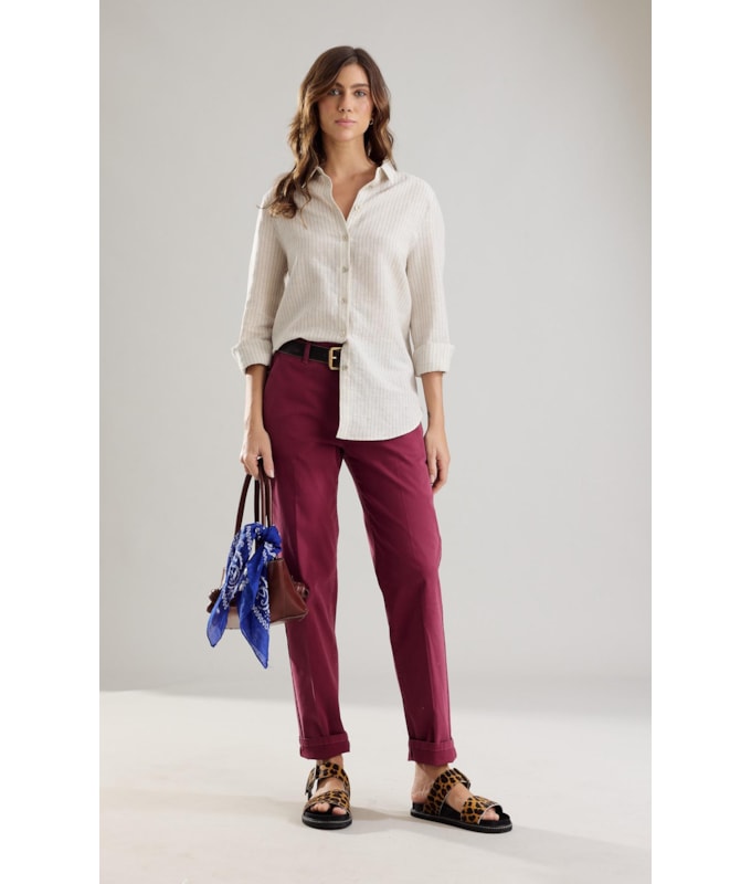 Camisa Linho  Leona  Striped Azul Bic