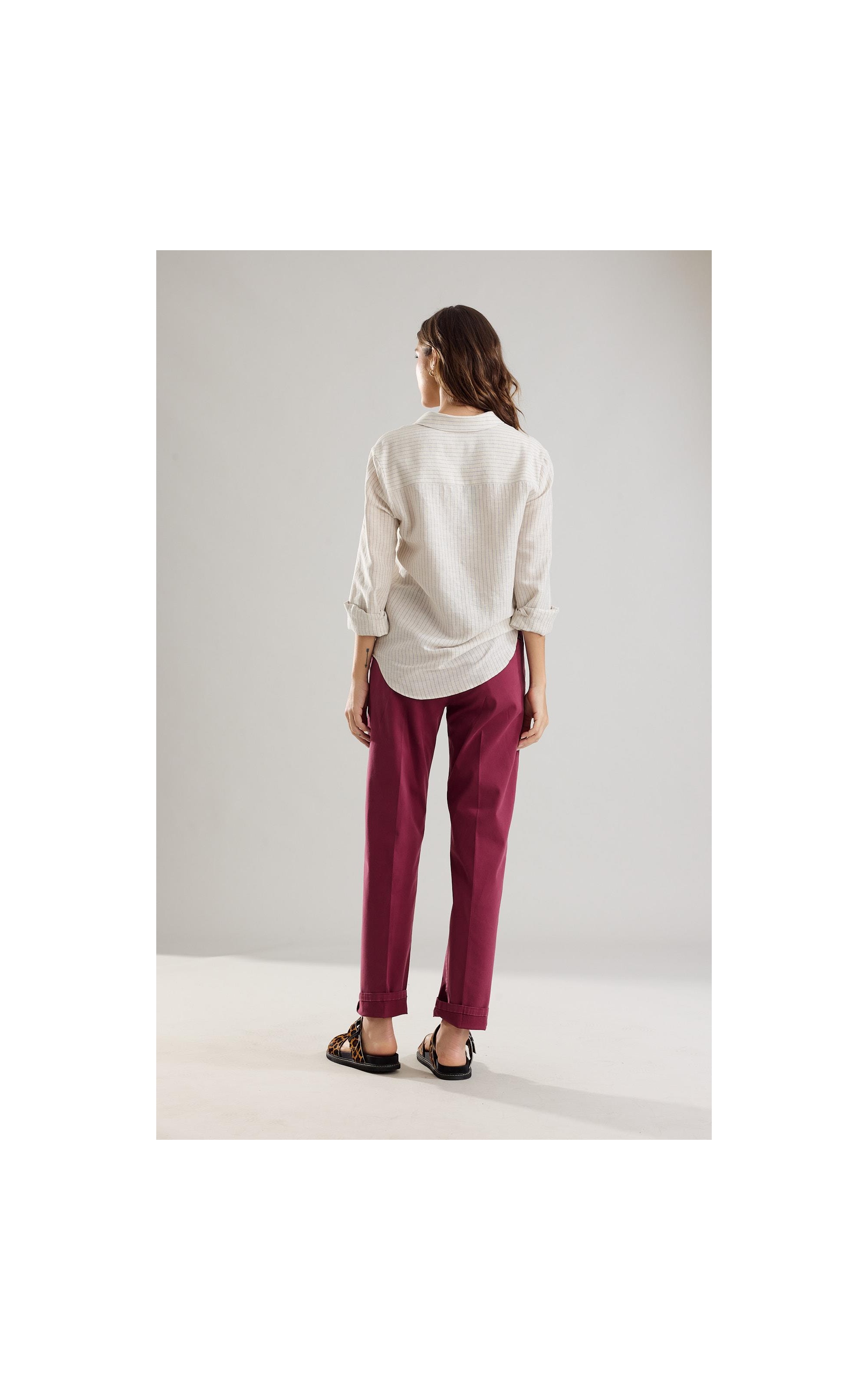 Camisa Linho  Leona  Striped Azul Bic
