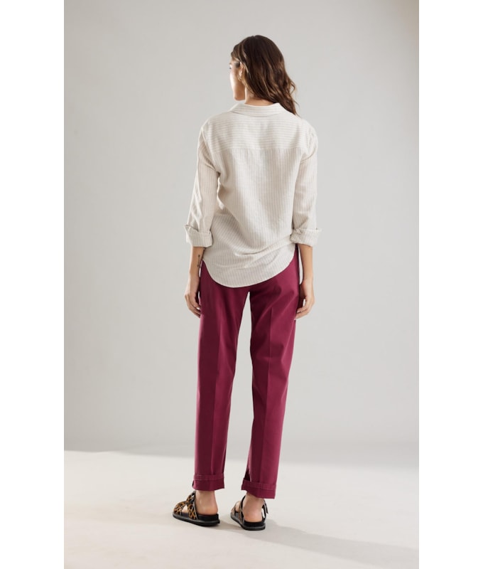 Camisa Linho  Leona  Striped Azul Bic