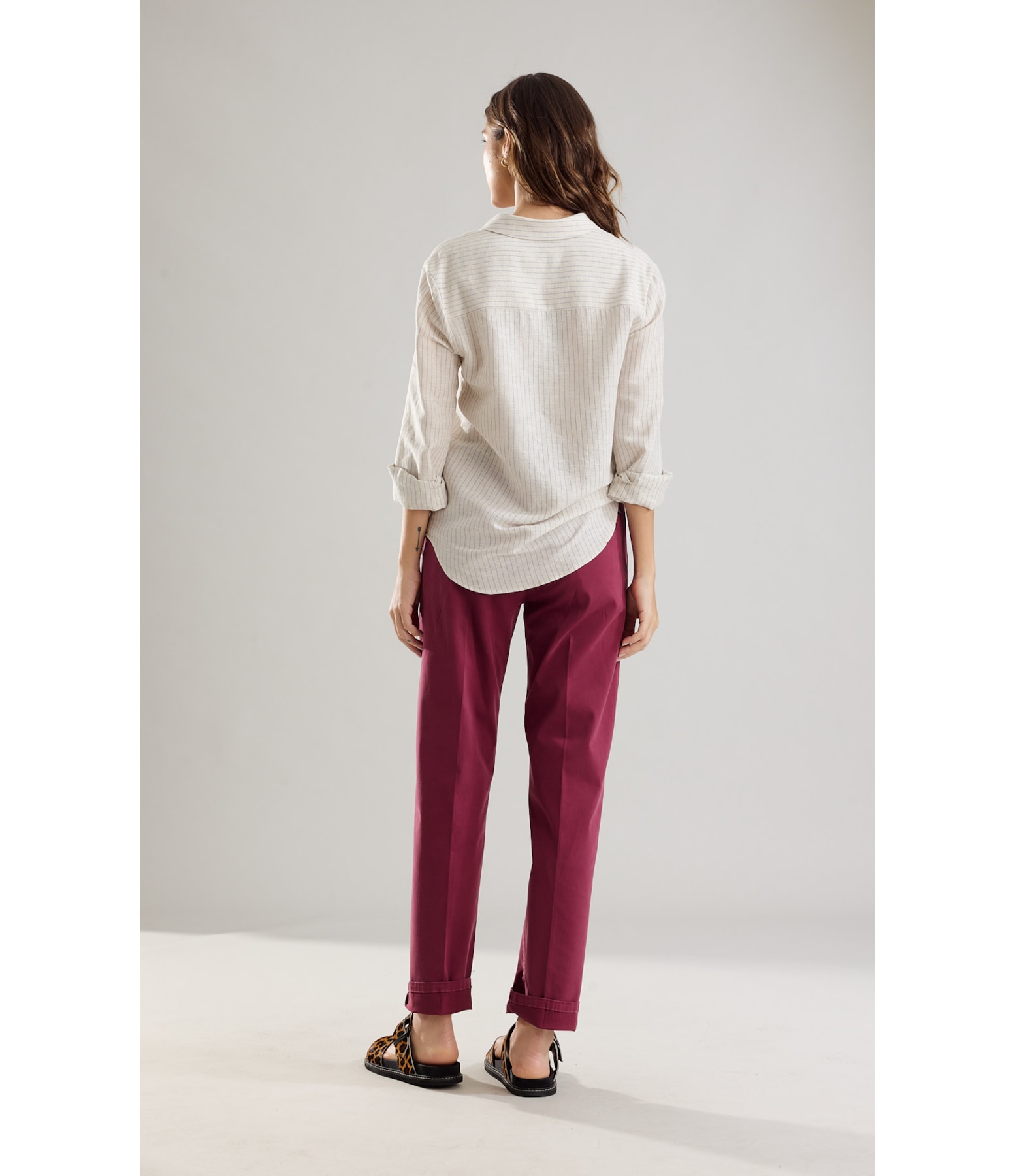 Camisa Linho  Leona  Striped Azul Bic