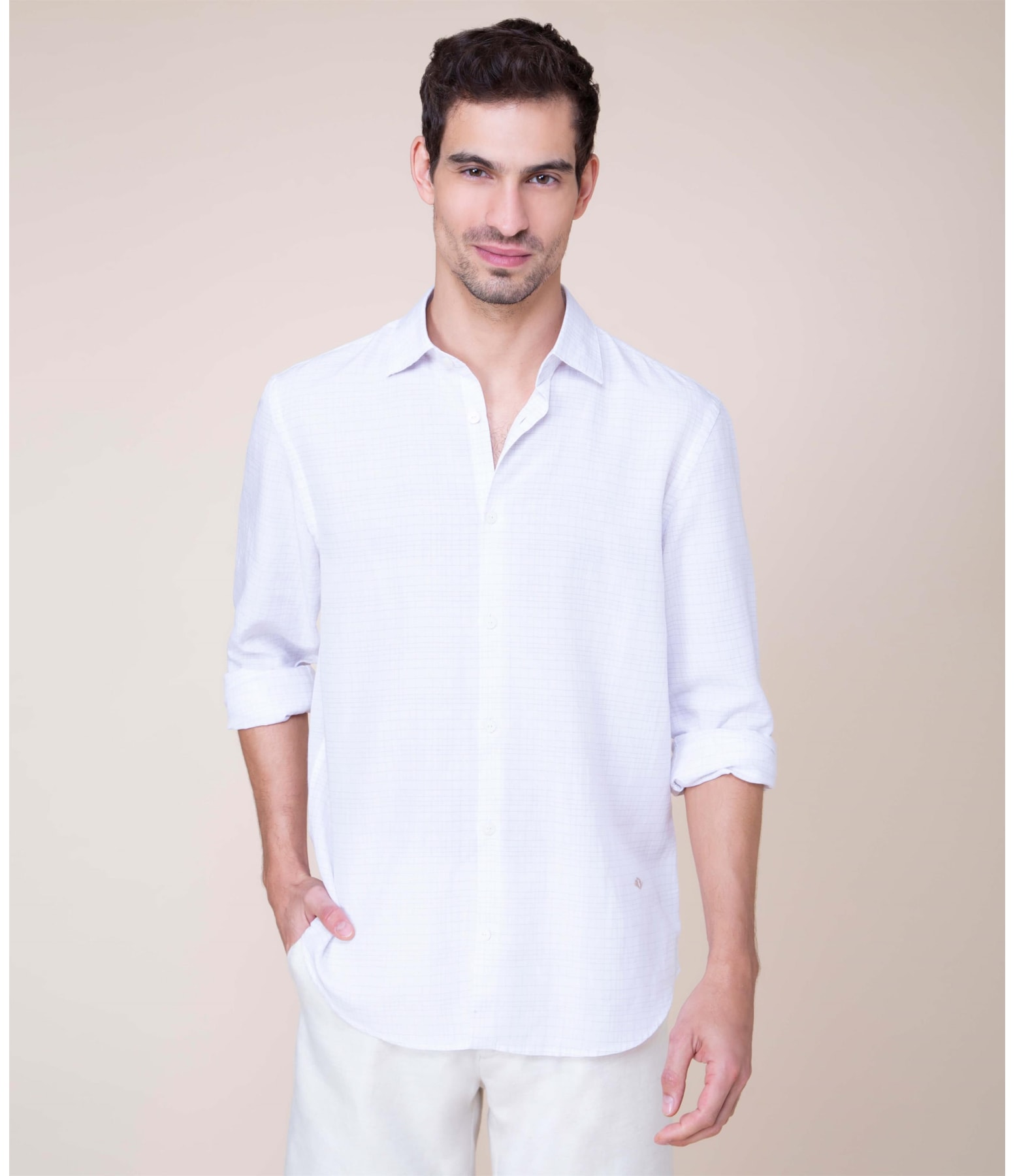 Camisa Linho  Levi Xadrez Ml Caqui