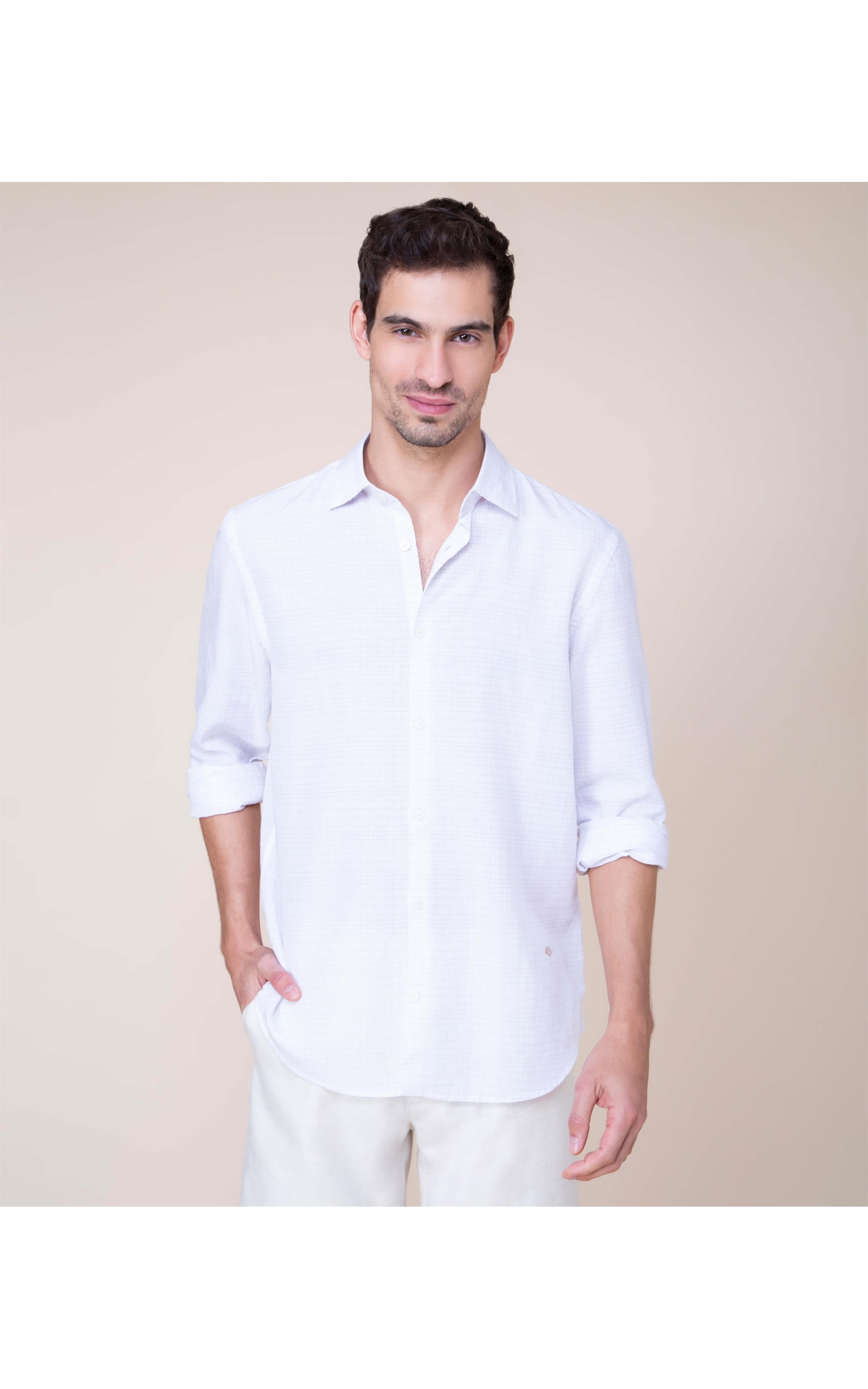 Camisa Linho  Levi Xadrez Ml Caqui