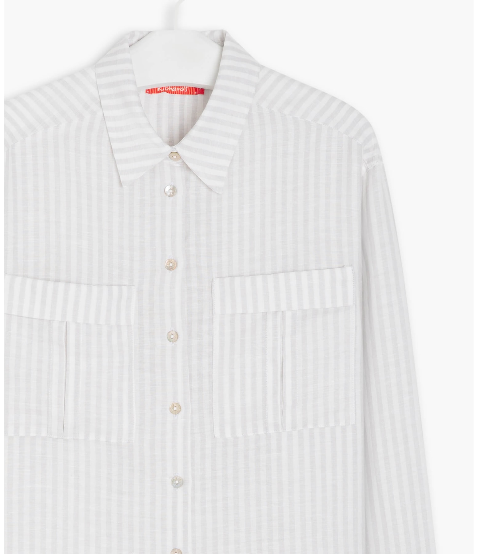 Camisa Linho  Libia Stripe Cinza Claro