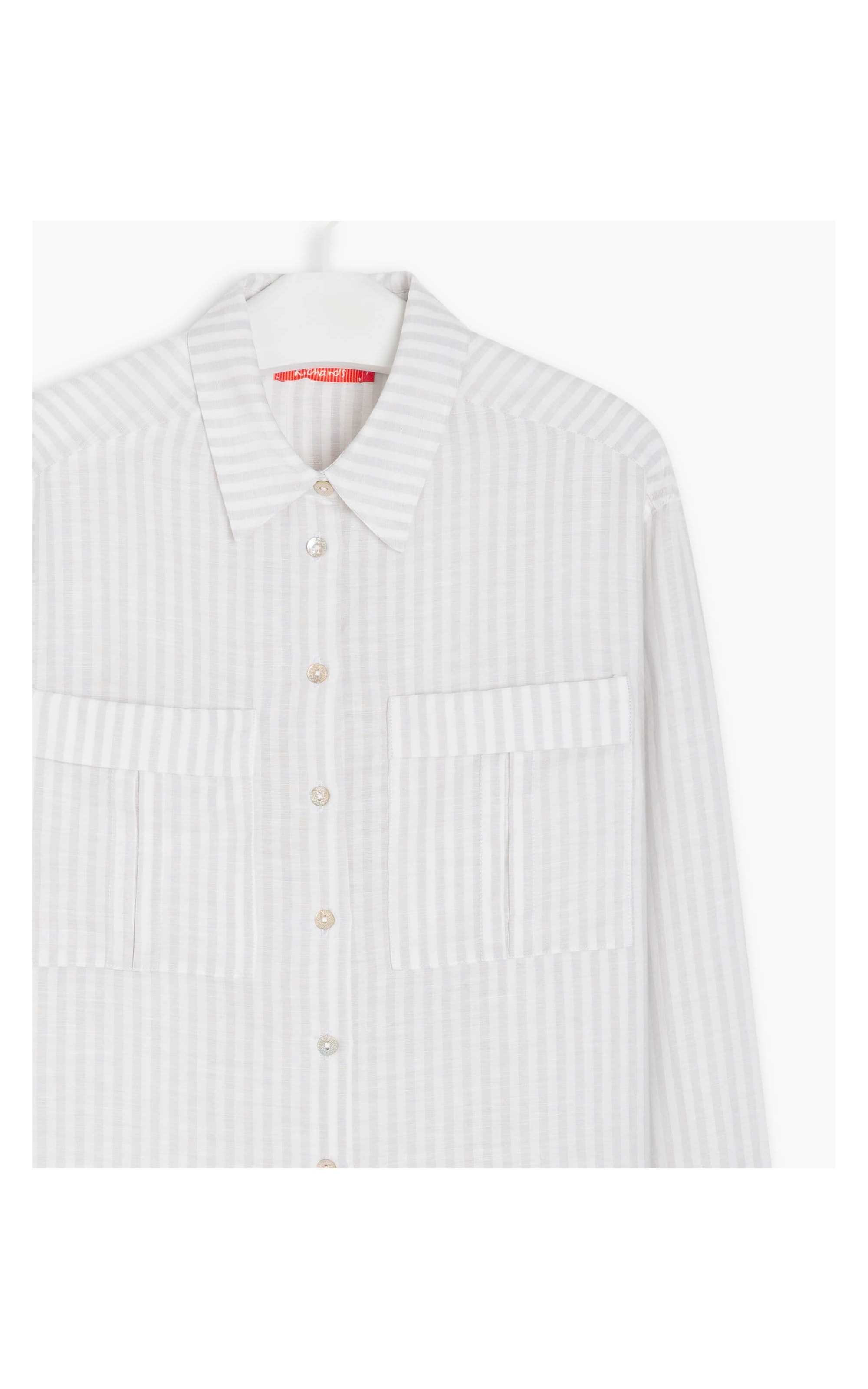 Camisa Linho  Libia Stripe Cinza Claro
