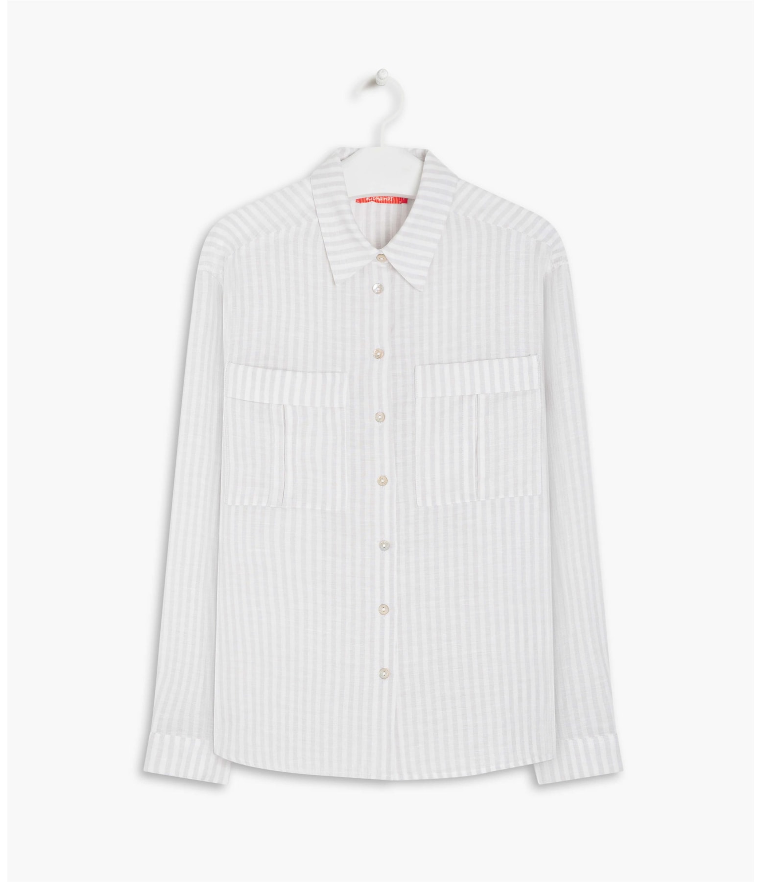 Camisa Linho  Libia Stripe Cinza Claro