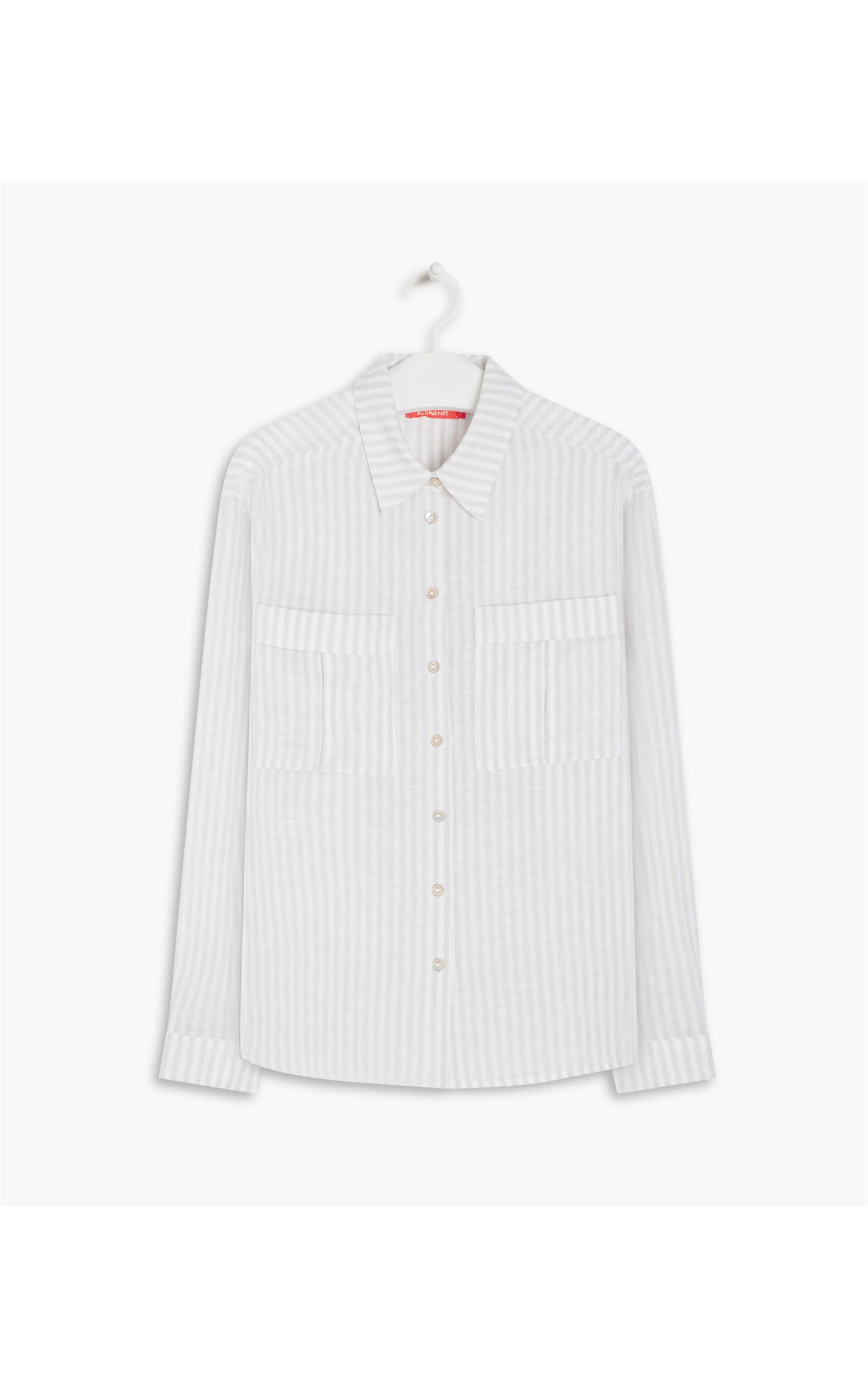 Camisa Linho  Libia Stripe Cinza Claro