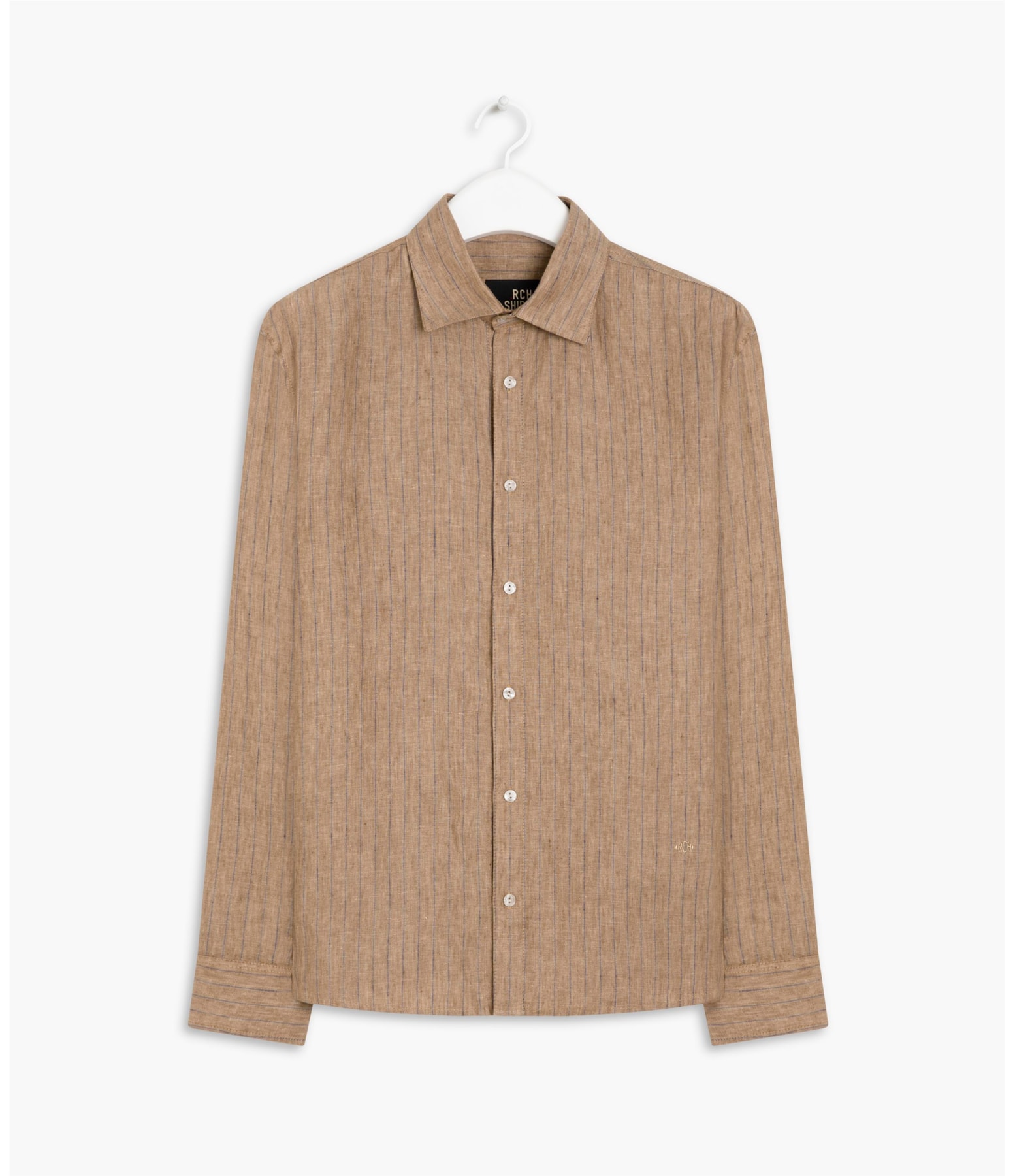 Camisa Linho  Listrada Adriano Marrom