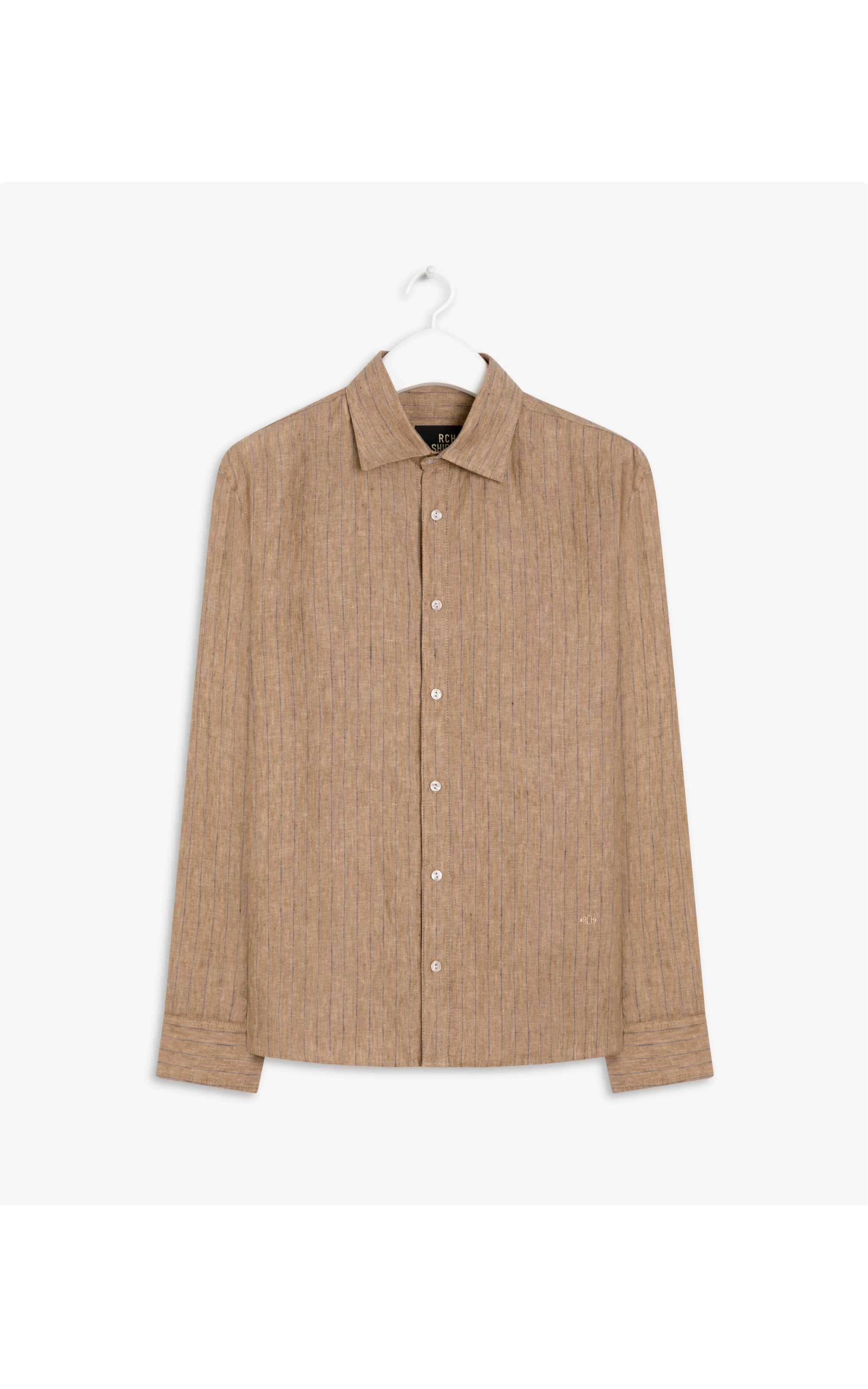 Camisa Linho  Listrada Adriano Marrom