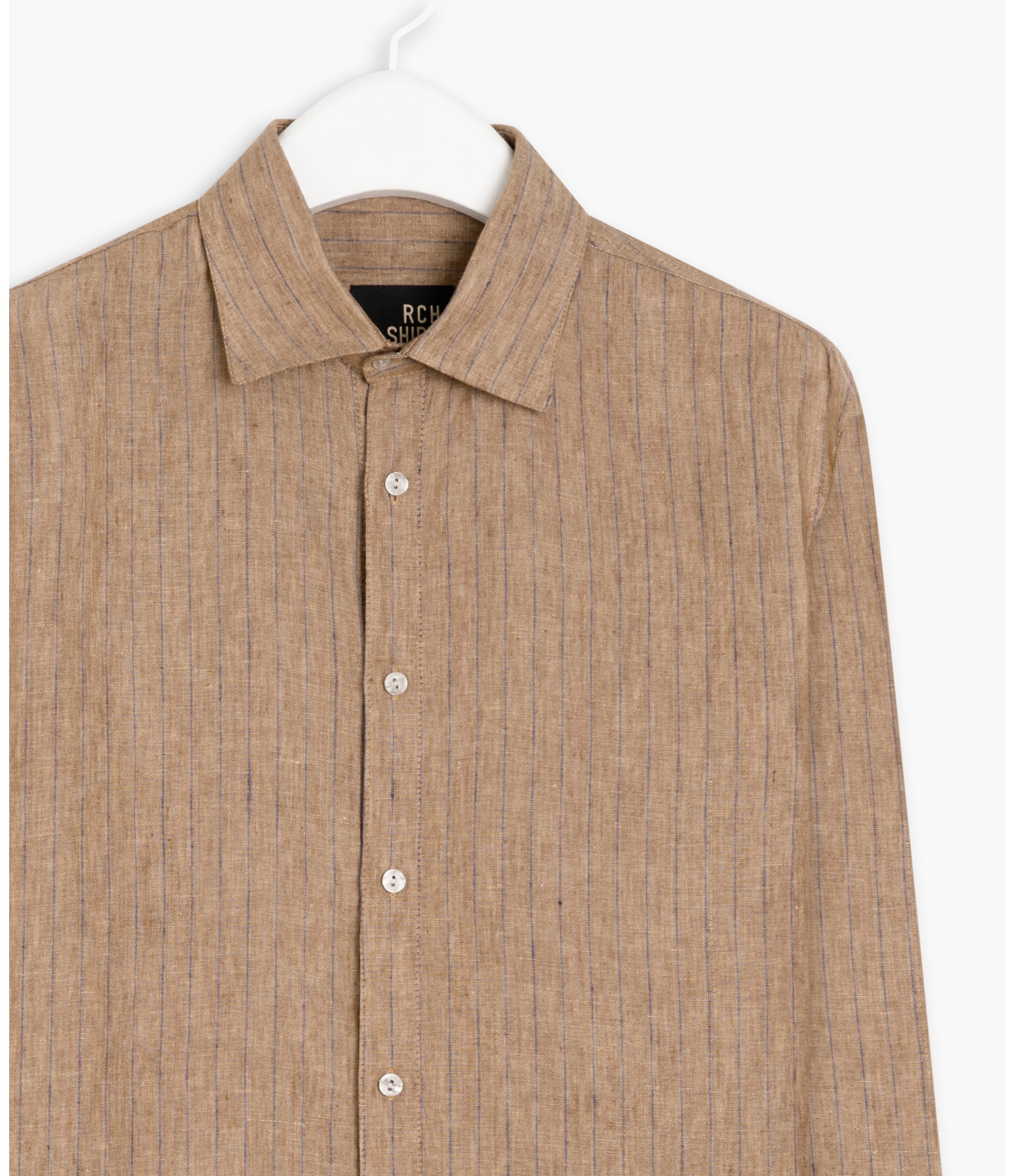 Camisa Linho  Listrada Adriano Marrom