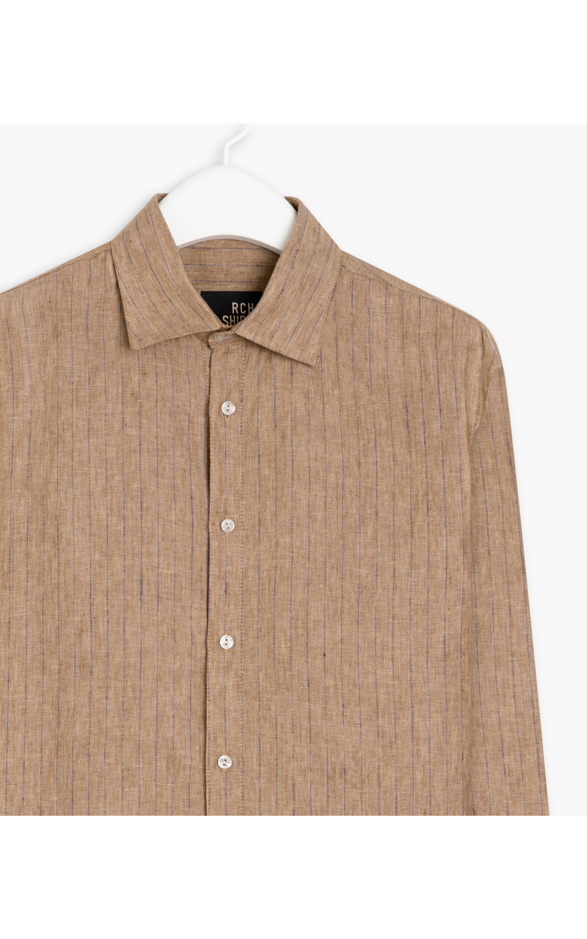 Camisa Linho  Listrada Adriano Marrom