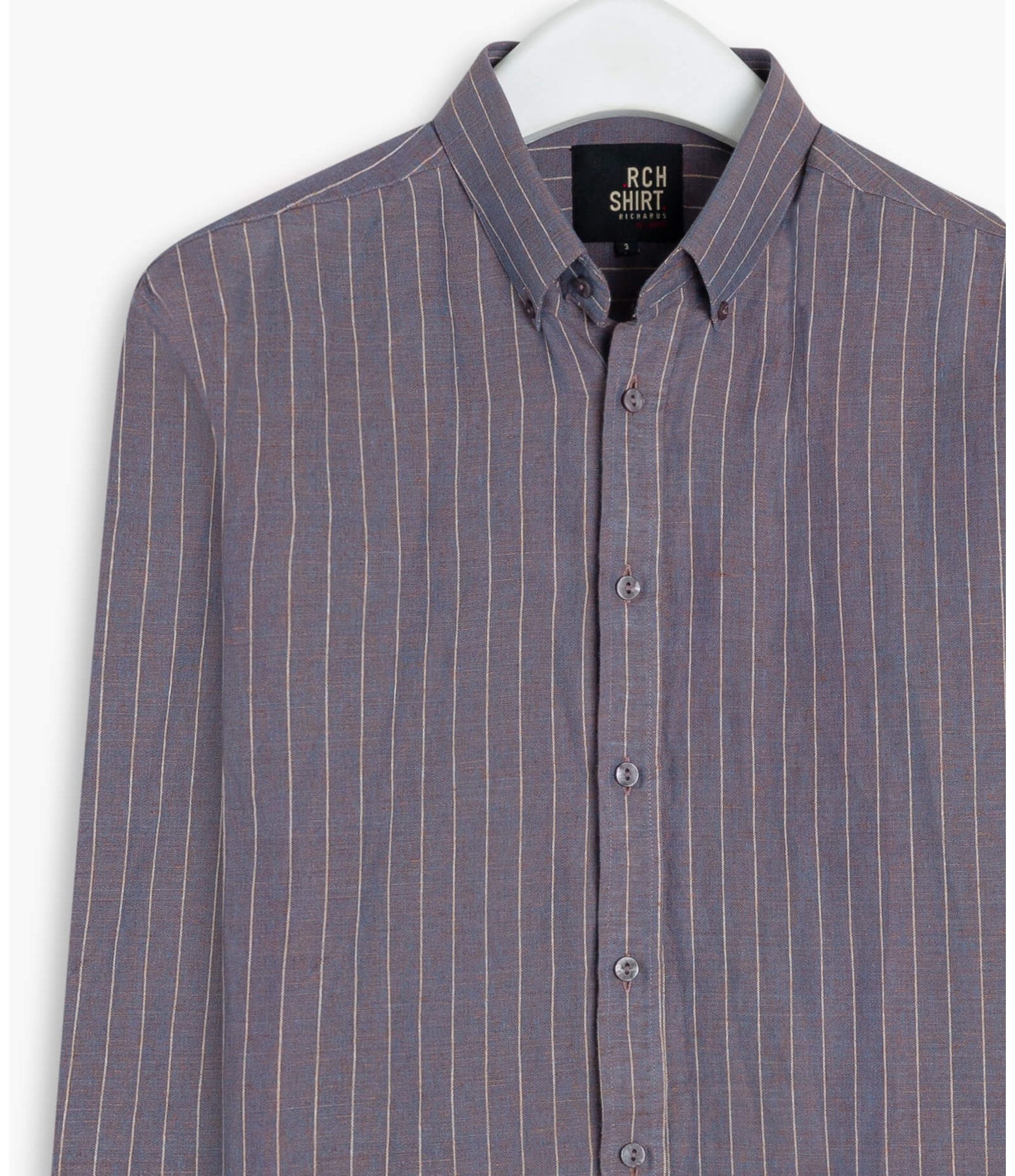 Camisa Linho  Listrada Adriano Ml Azul Pervante