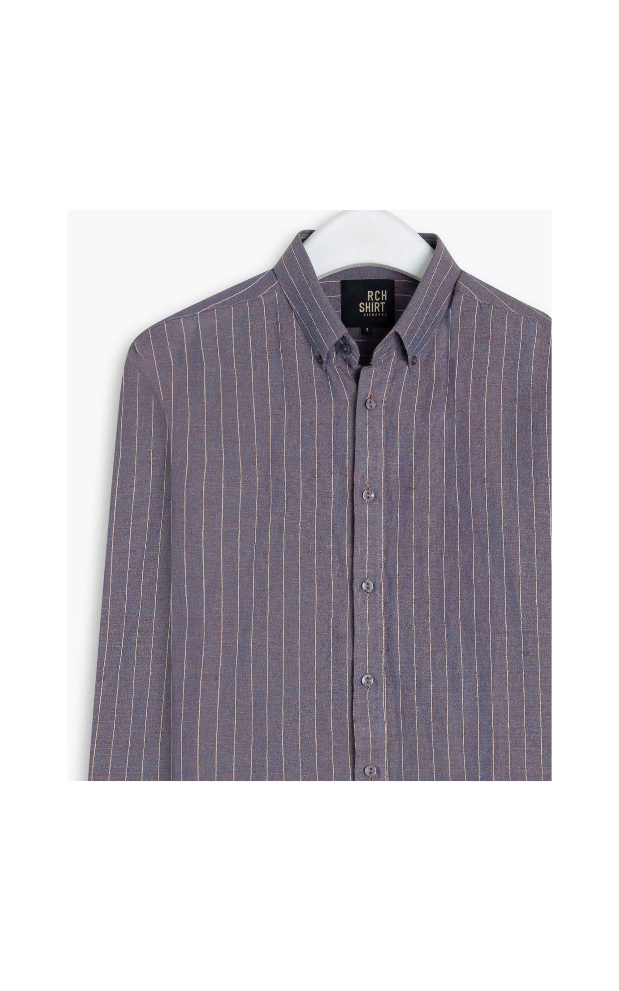 Camisa Linho  Listrada Adriano Ml Azul Pervante