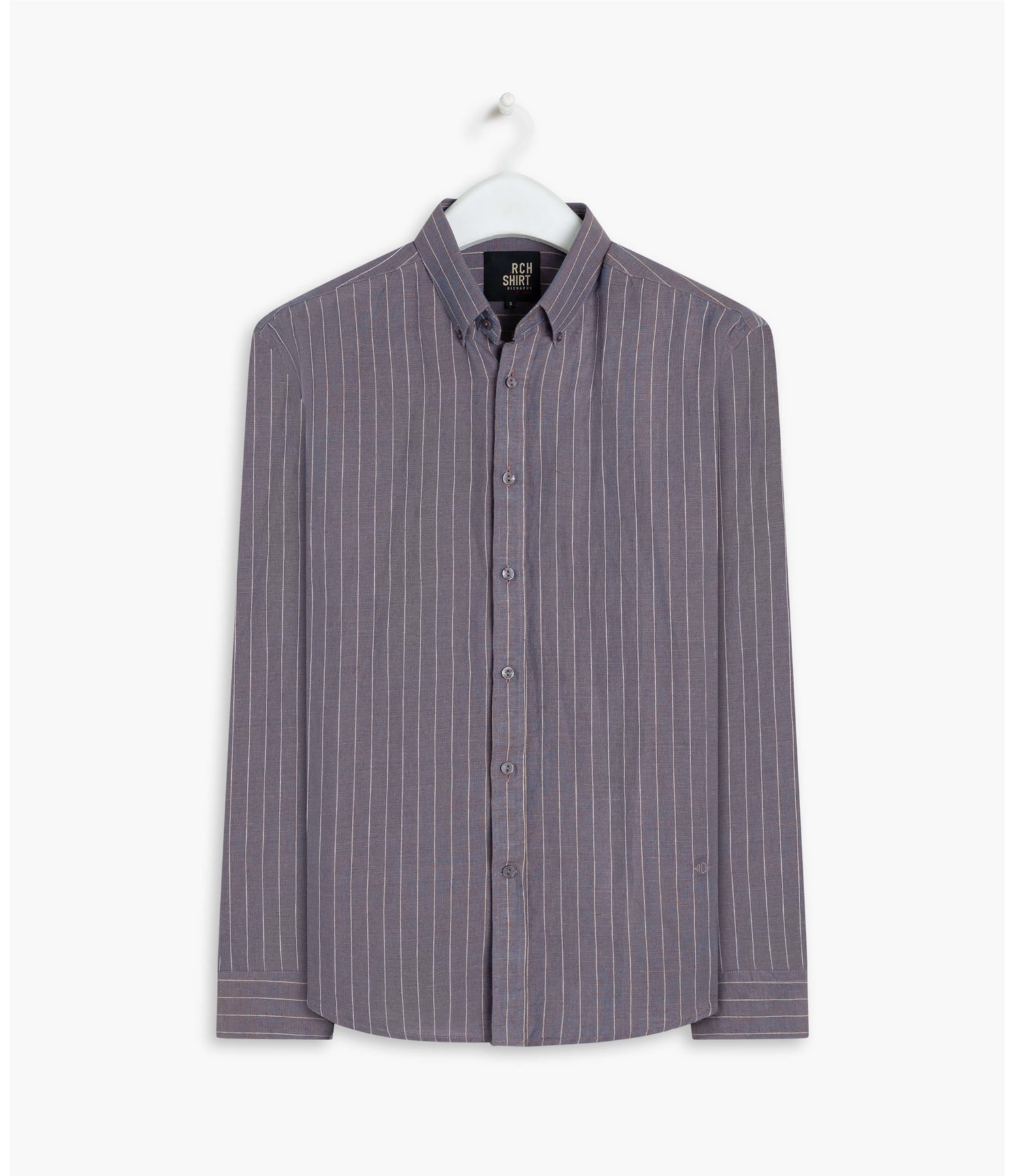 Camisa Linho  Listrada Adriano Ml Azul Pervante