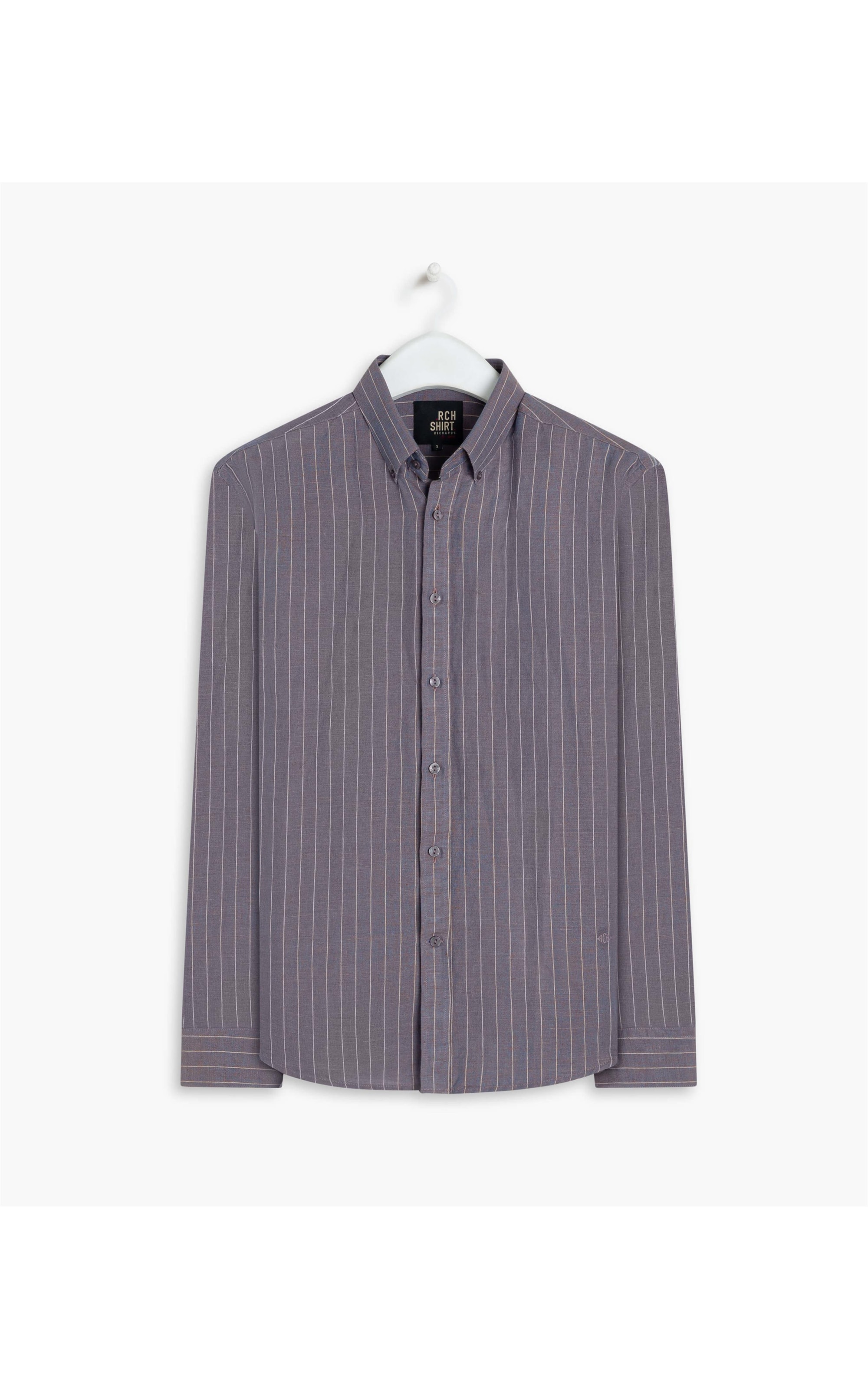 Camisa Linho  Listrada Adriano Ml Azul Pervante