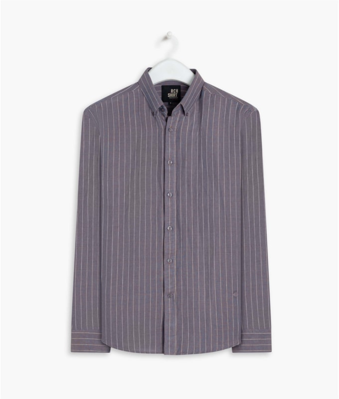 Camisa Linho  Listrada Adriano Ml Azul Pervante