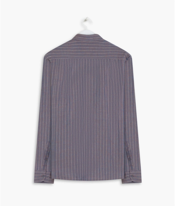 Camisa Linho  Listrada Adriano Ml Azul Pervante