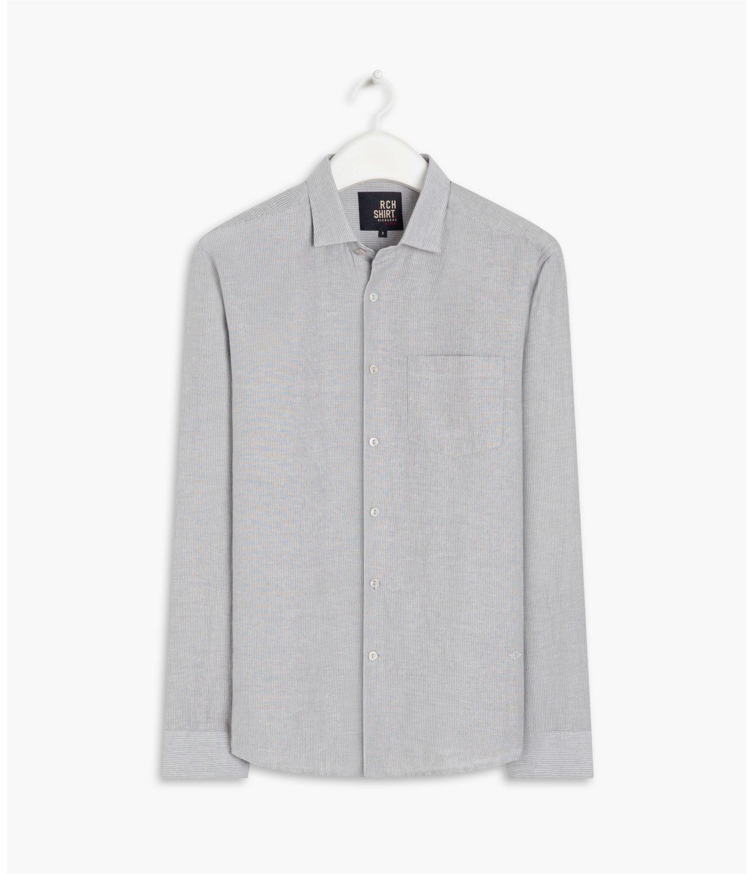  Camisa Linho  Listrada Cinza Claro