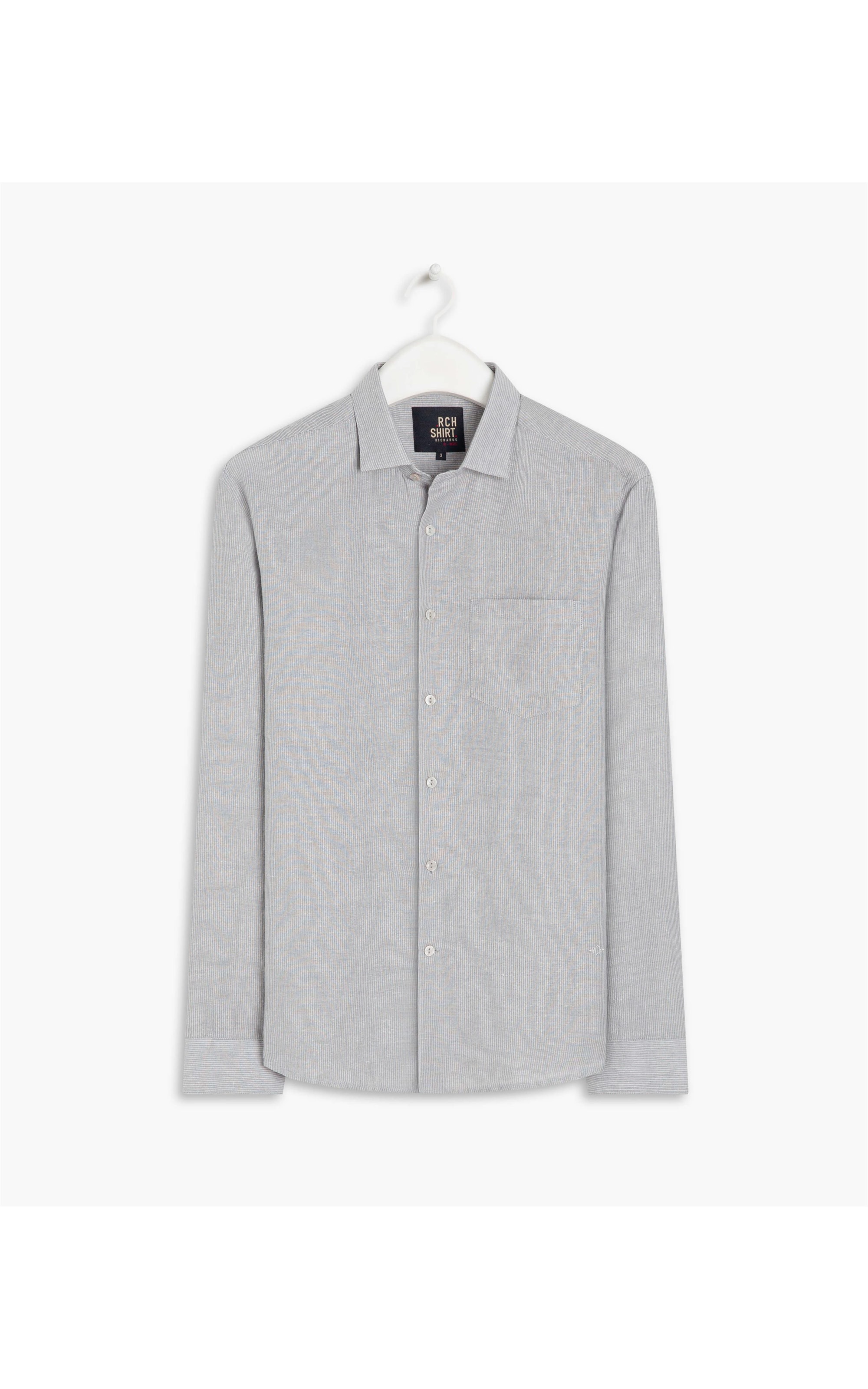  Camisa Linho  Listrada Cinza Claro