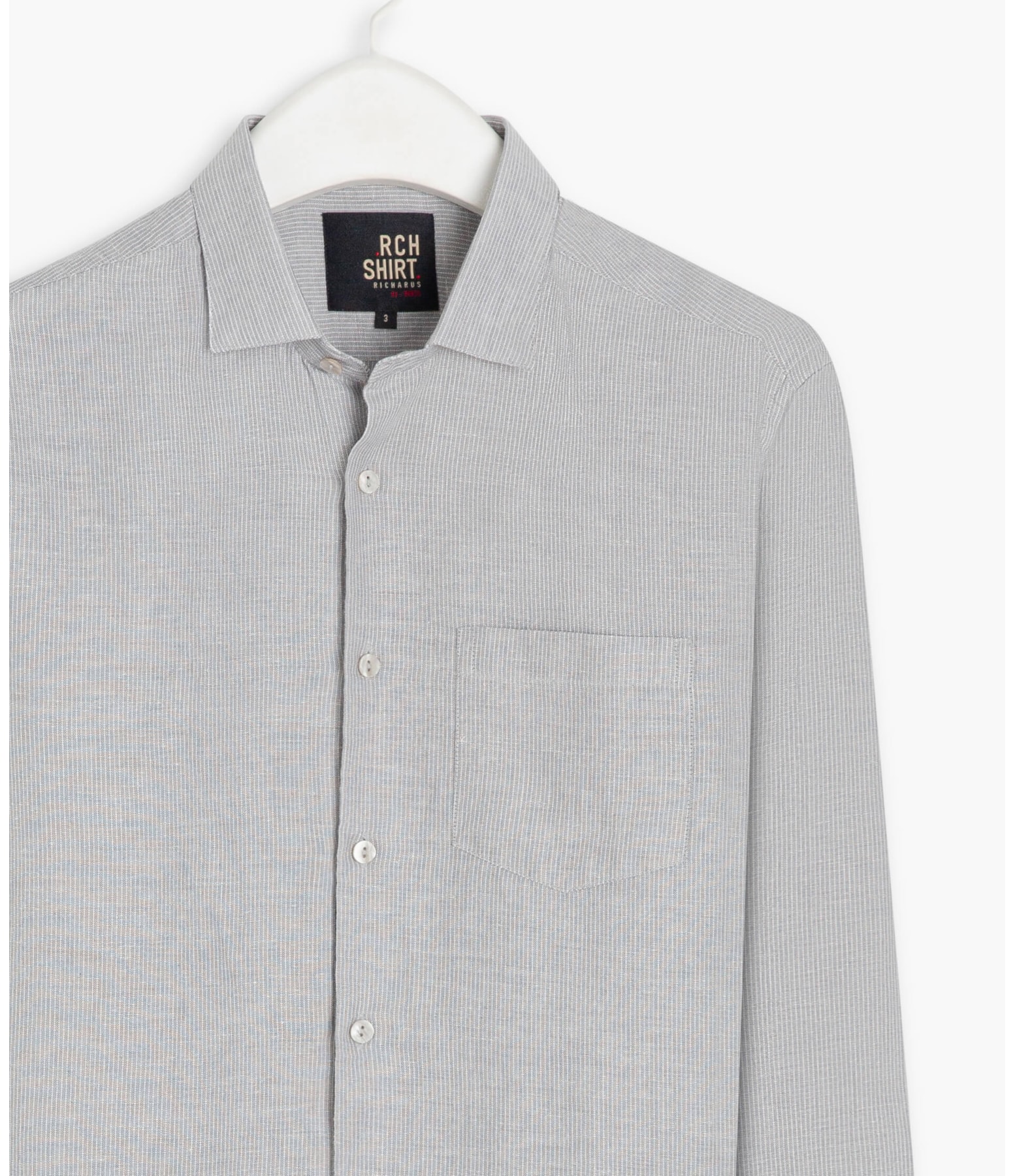 Camisa Linho  Listrada Cinza Claro